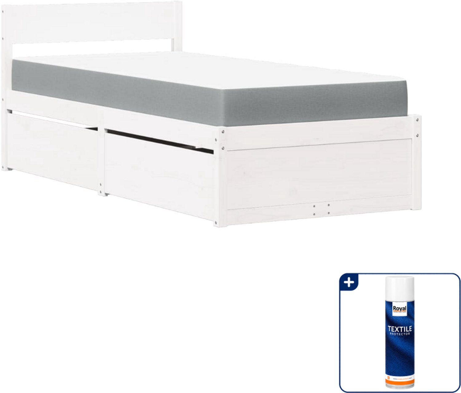 vidaXL bed met lades en matras - 90 x 200 cm - massief grenenhout - wit - Inclusief textielbeschermer 500 ml Bruin