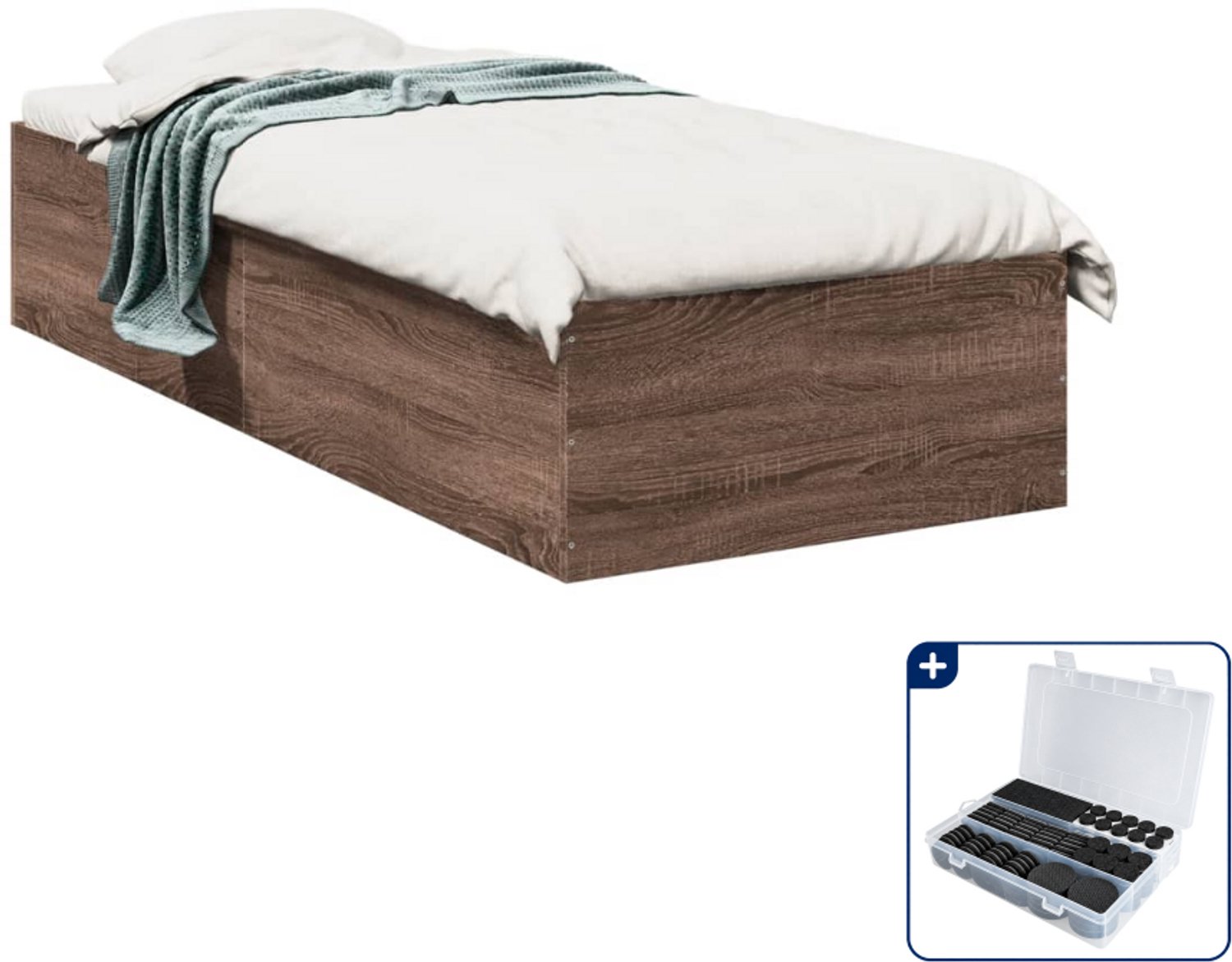 vidaXL bedframe - 90 x 190 cm - bewerkt hout - bruineiken - Inclusief antikrasvilt 177-delig