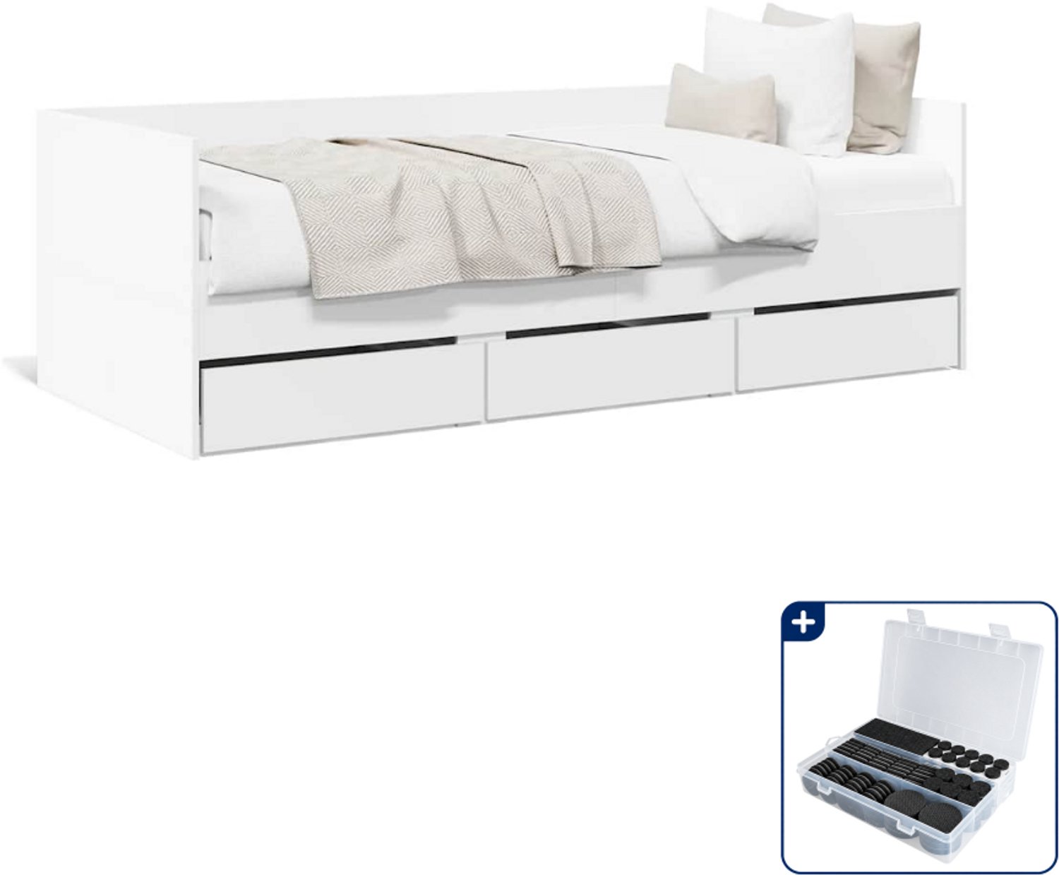 vidaXL slaapbank met lades - 75 x 190 cm - bewerkt hout - wit - Inclusief antikrasvilt 177-delig Grijs