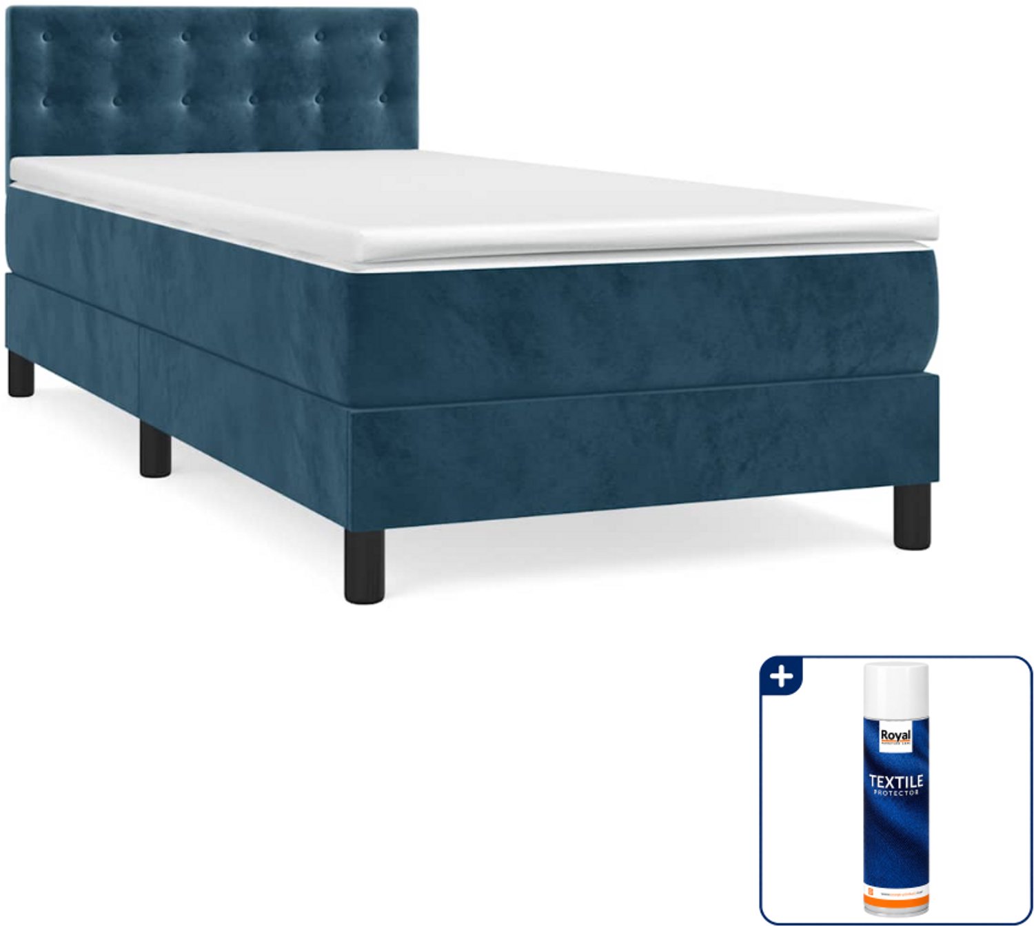 vidaXL boxspring met matras 80 x 200 cm - fluweel - donkerblauw - Inclusief textielbeschermer 500 ml