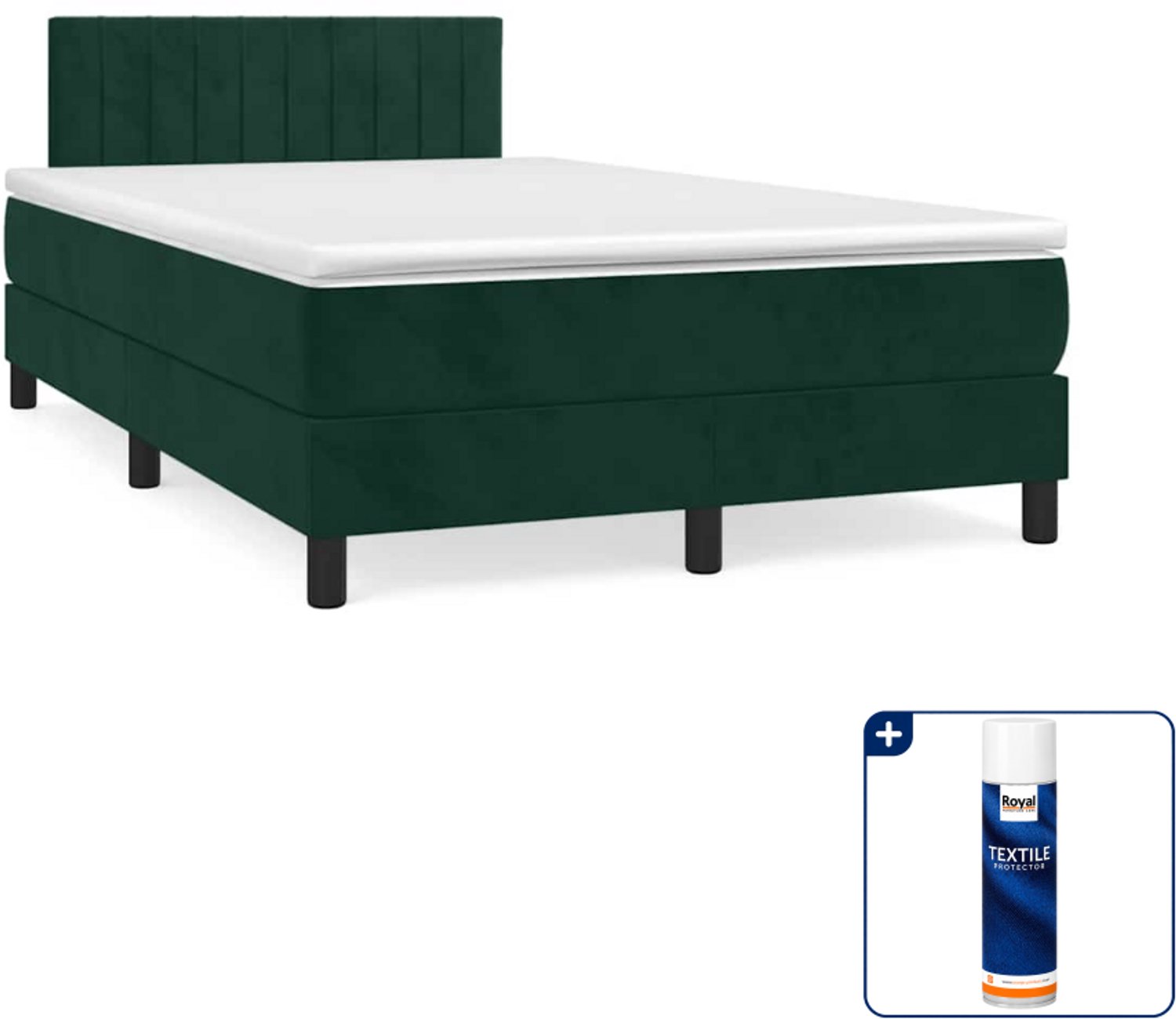 vidaXL boxspring met matras - 120 x 200 cm - fluweel - donkergroen - Inclusief textielbeschermer 500 ml