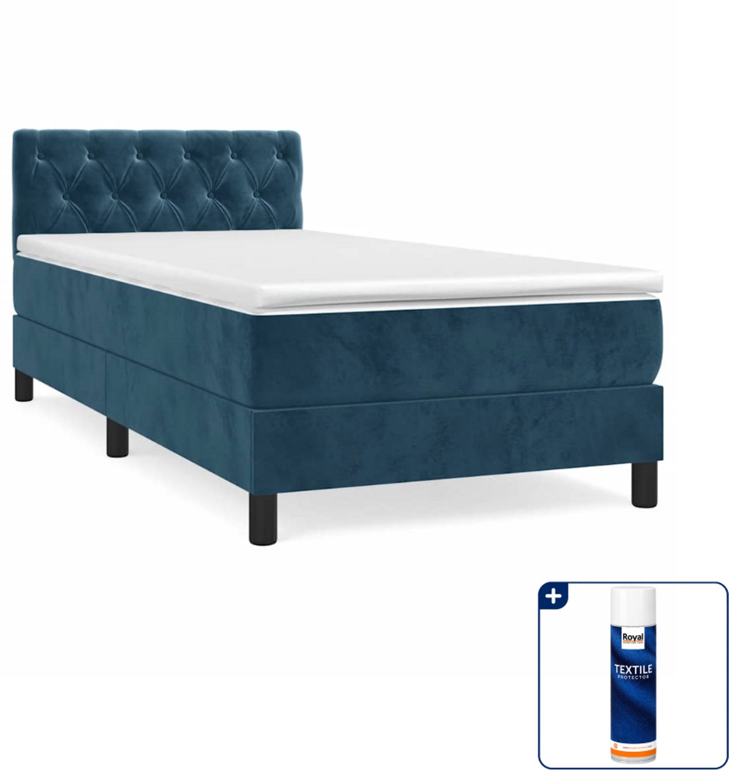 vidaXL boxspring met matras - 80 x 200 cm - fluweel - donkerblauw - Inclusief textielbeschermer 500 ml