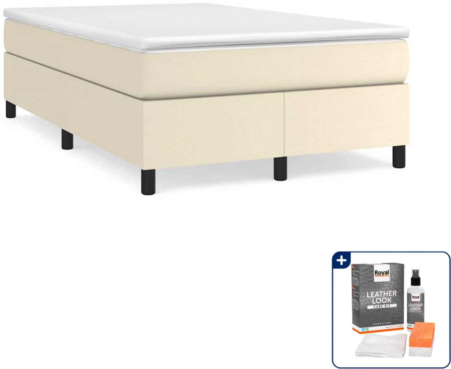 vidaXL boxspring met matras 120 x 200 cm - kunstleer - crème - Inclusief onderhoudsset voor kunstleer 150 ml Bruin