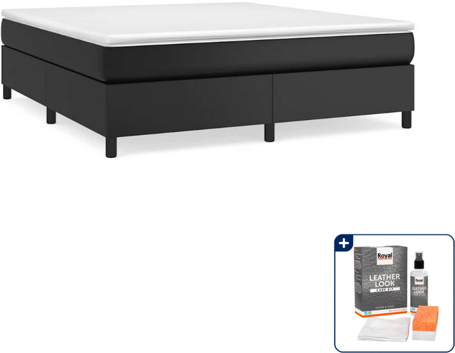 vidaXL boxspring met matras - Queensize - 160 x 200 cm - zwart - Inclusief onderhoudsset voor kunstleer 150 ml