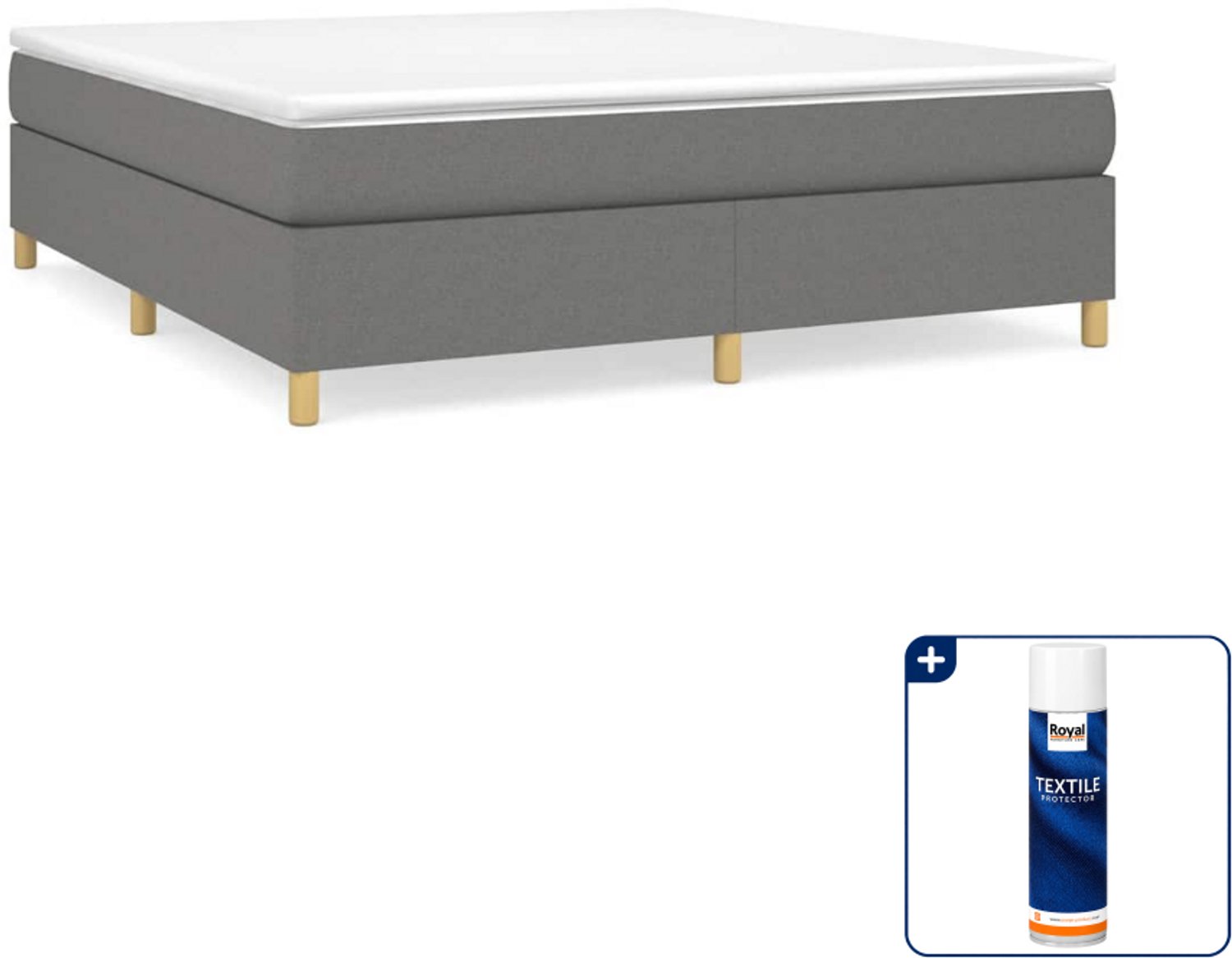 vidaXL boxspring met matras - Queensize - 160 x 200 cm - donkergrijs - Inclusief textielbeschermer 500 ml