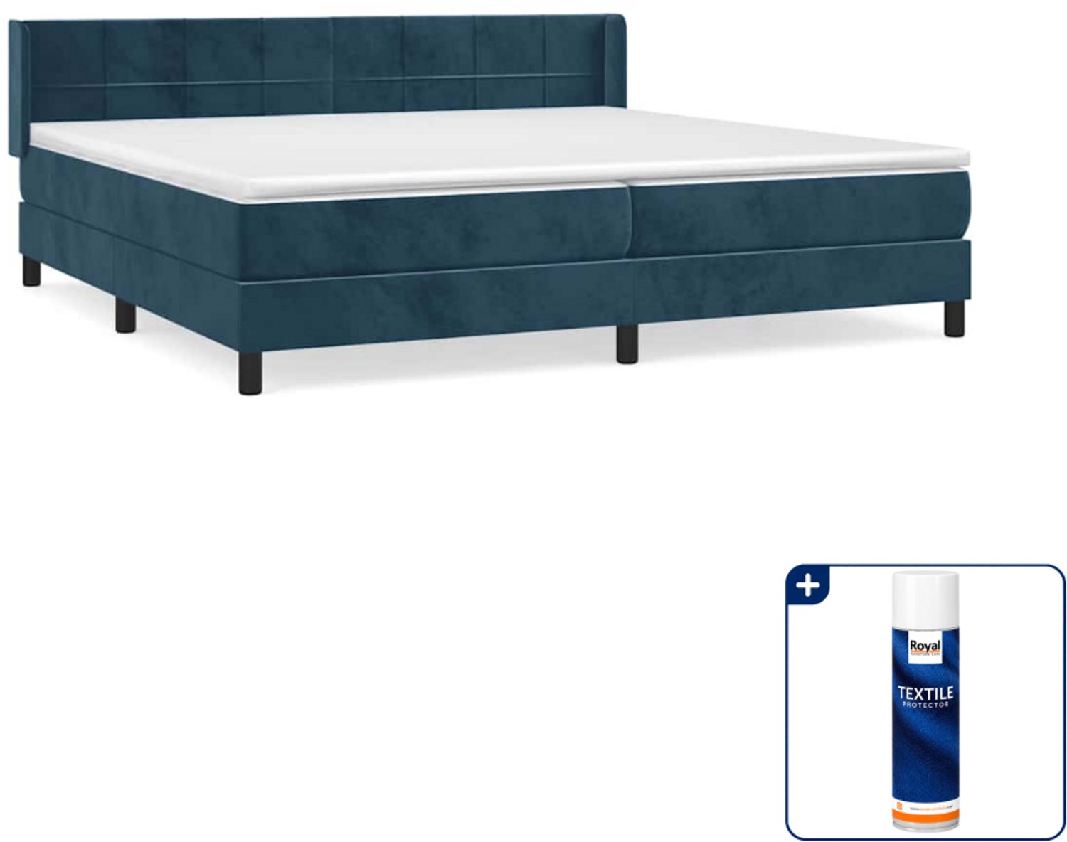 vidaXL Boxspring met matras - Super kingsize - 200 x 200 cm - fluweel - Inclusief textielbeschermer 500 ml Blauw