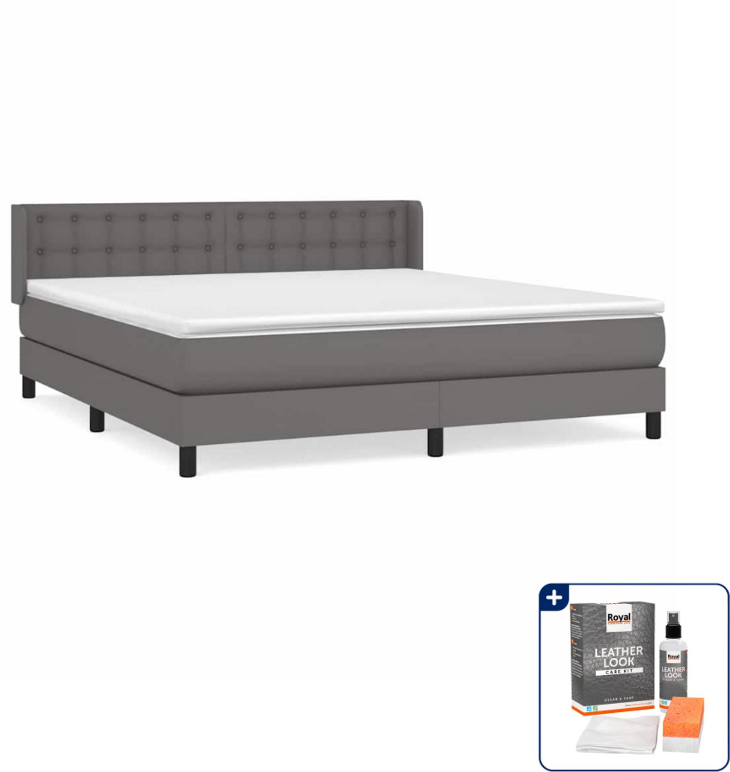 vidaXL Boxspring Queensize - 160 x 200 cm - kunstleer - grijs - Inclusief onderhoudsset voor kunstleer 150 ml