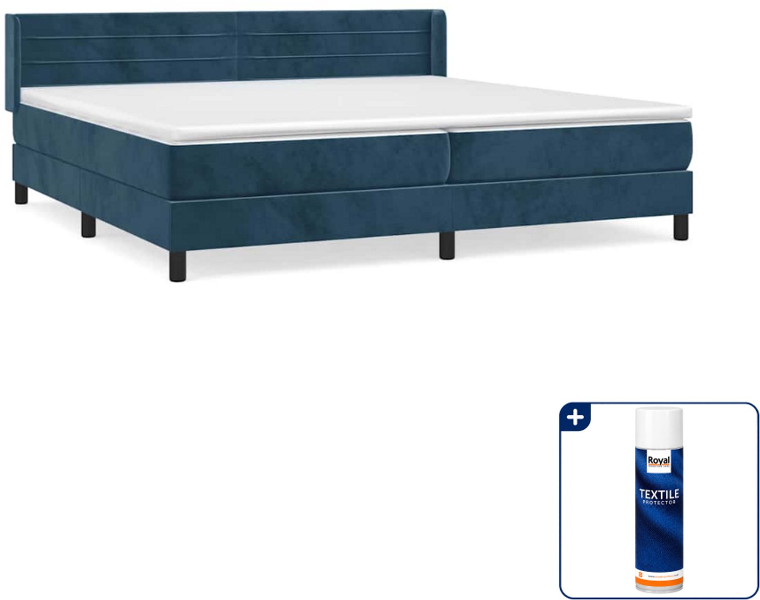 vidaXL boxspring met matras - super kingsize - 200 x 200 cm - fluweel - donkerblauw - Inclusief textielbeschermer 500 ml