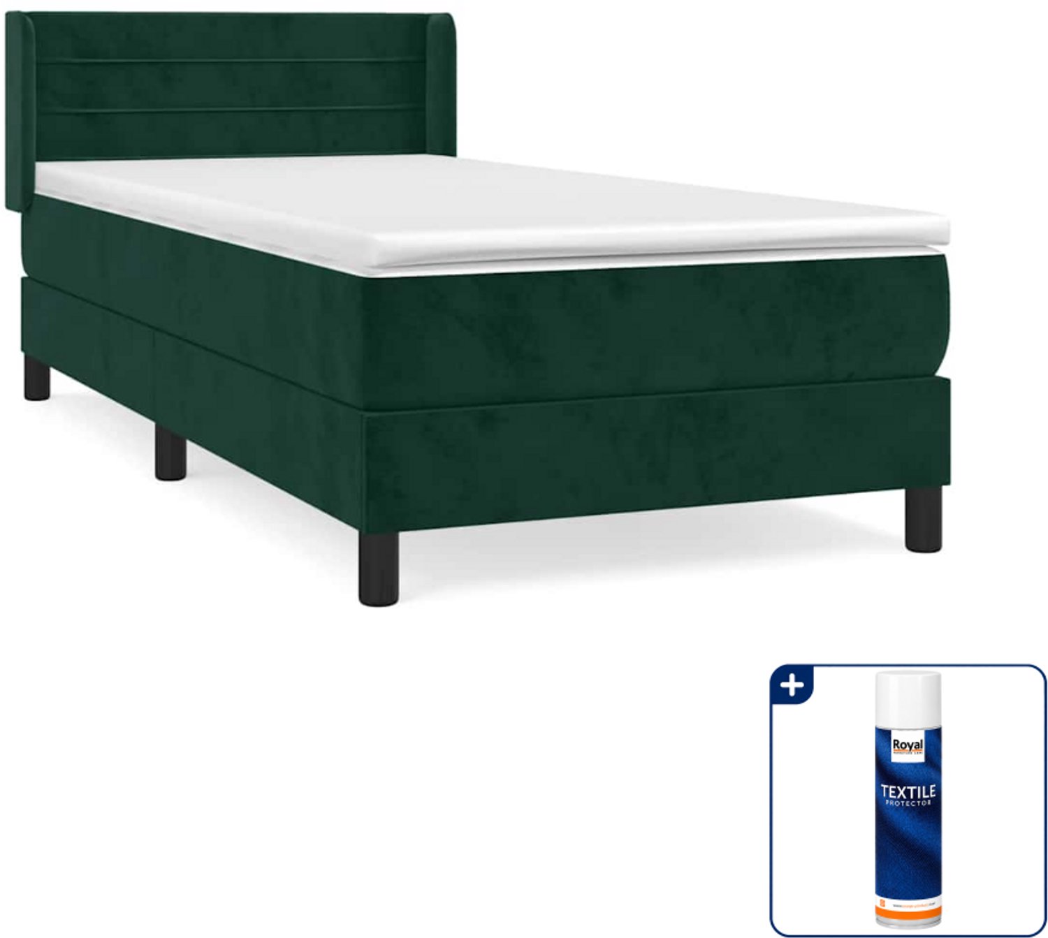 vidaXL boxspring met matras - 100 x 200 cm - fluweel - donkergroen - Inclusief textielbeschermer 500 ml