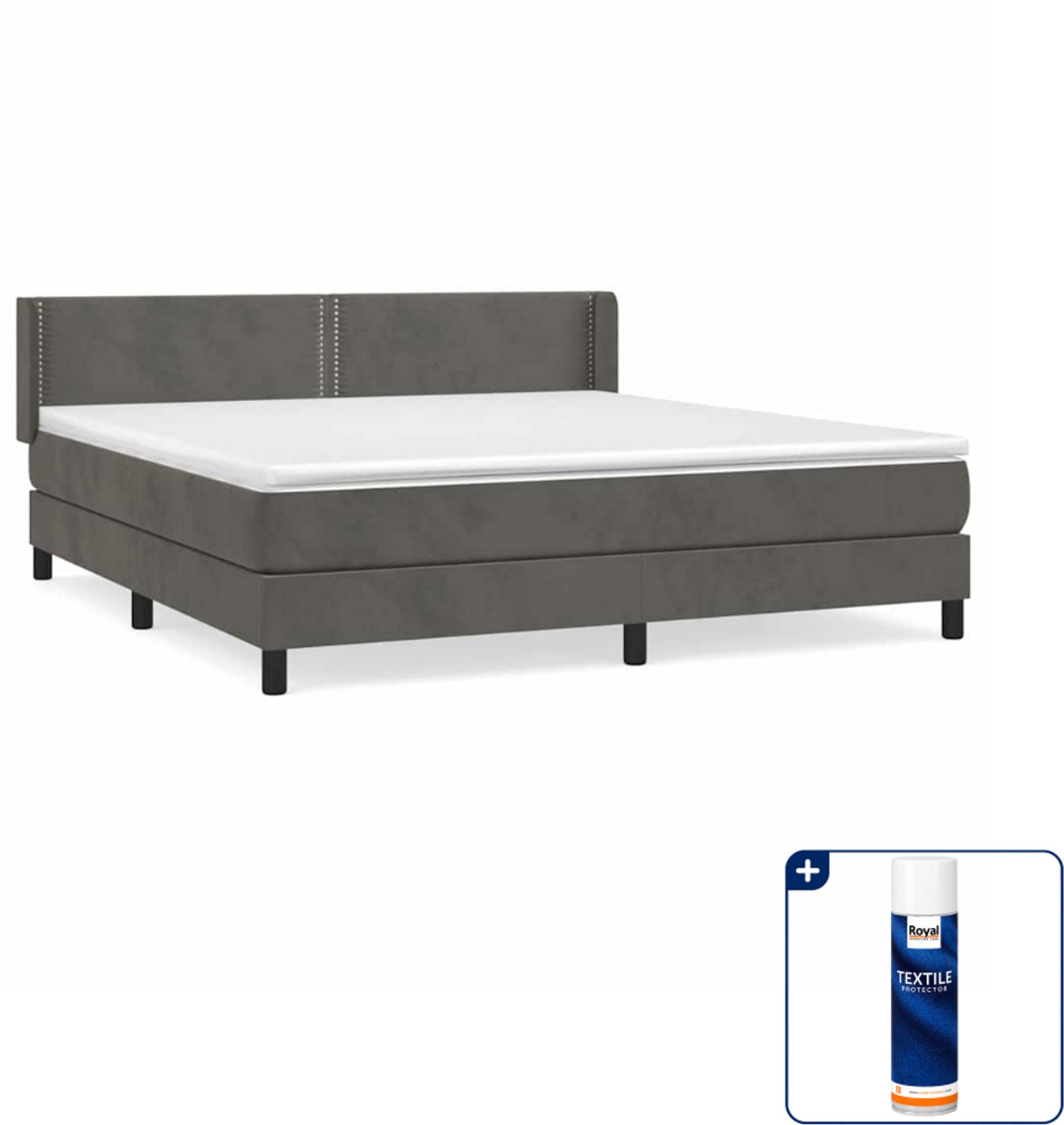 vidaXL Queensize boxspring met matras - 160 x 200 cm - fluweel - donkergrijs - Inclusief textielbeschermer 500 ml