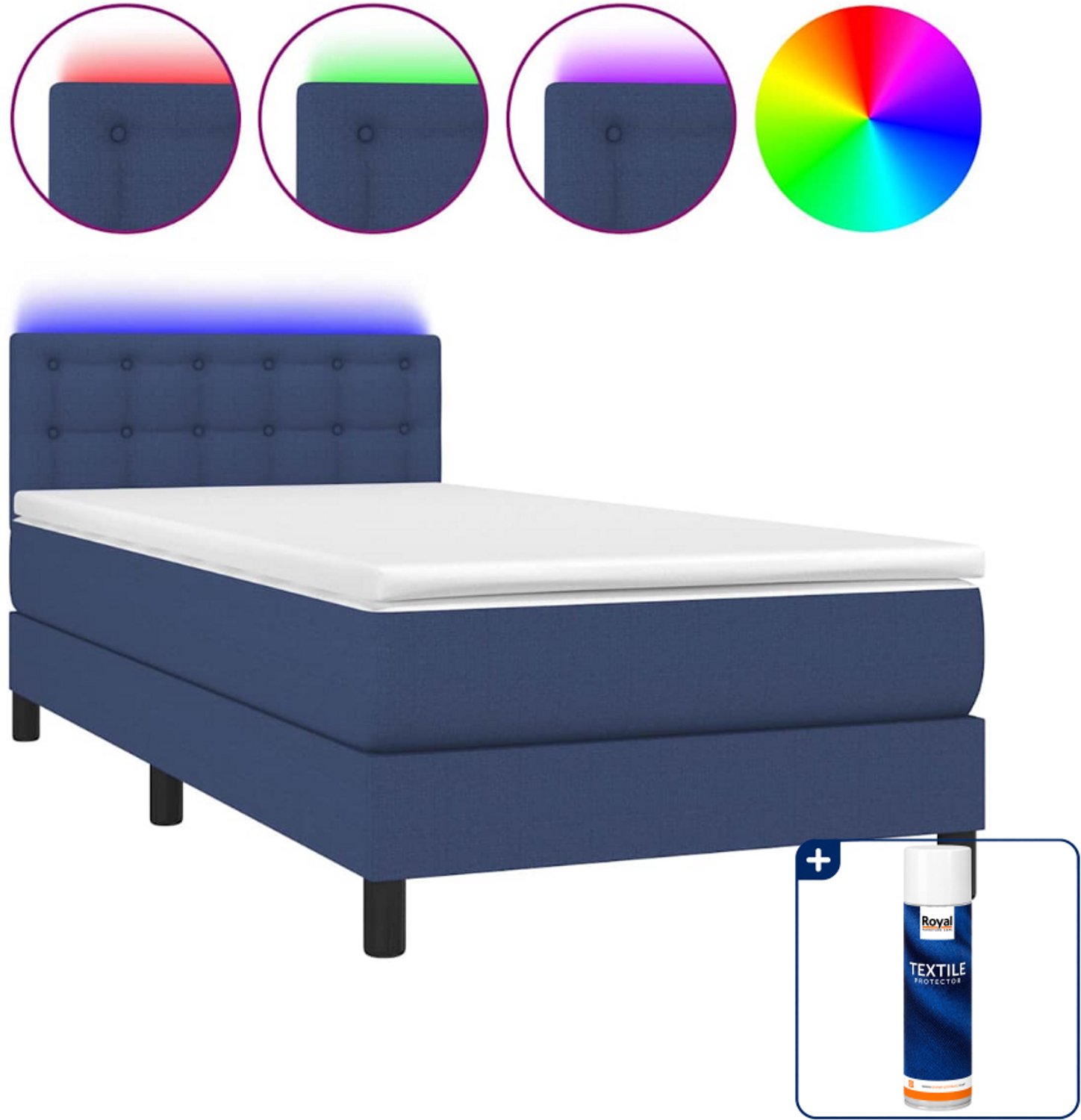vidaXL boxspring met matras en led - 80 x 200 cm - blauw - Inclusief textielbeschermer 500 ml