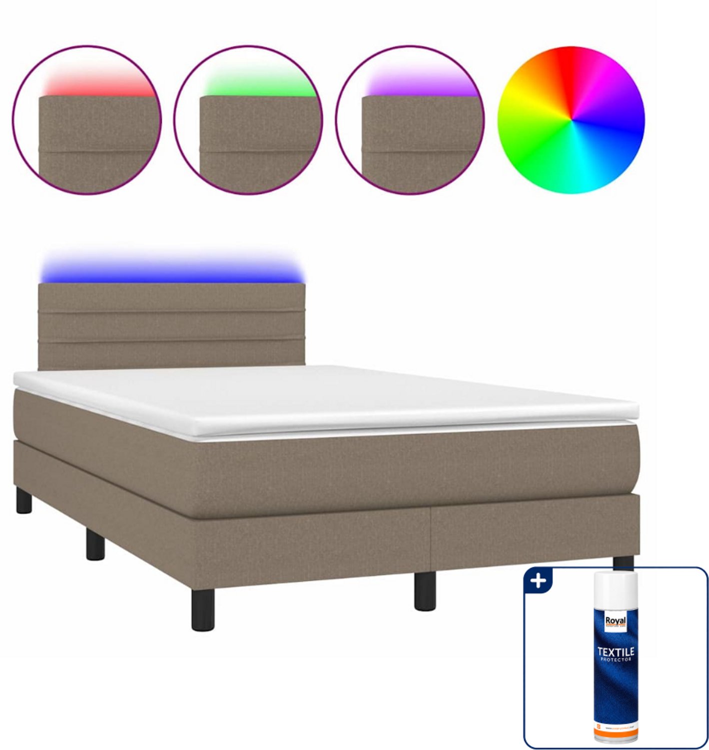 vidaXL boxspring met matras en led - 120 x 200 cm - taupe - Inclusief textielbeschermer 500 ml