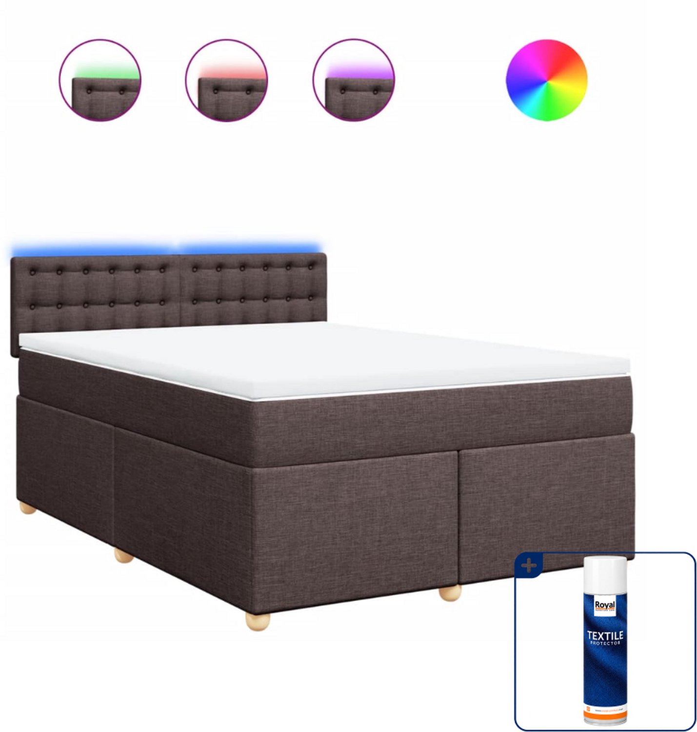 vidaXL boxspring met matras - Queensize - donkerbruin - Inclusief textielbeschermer 500 ml