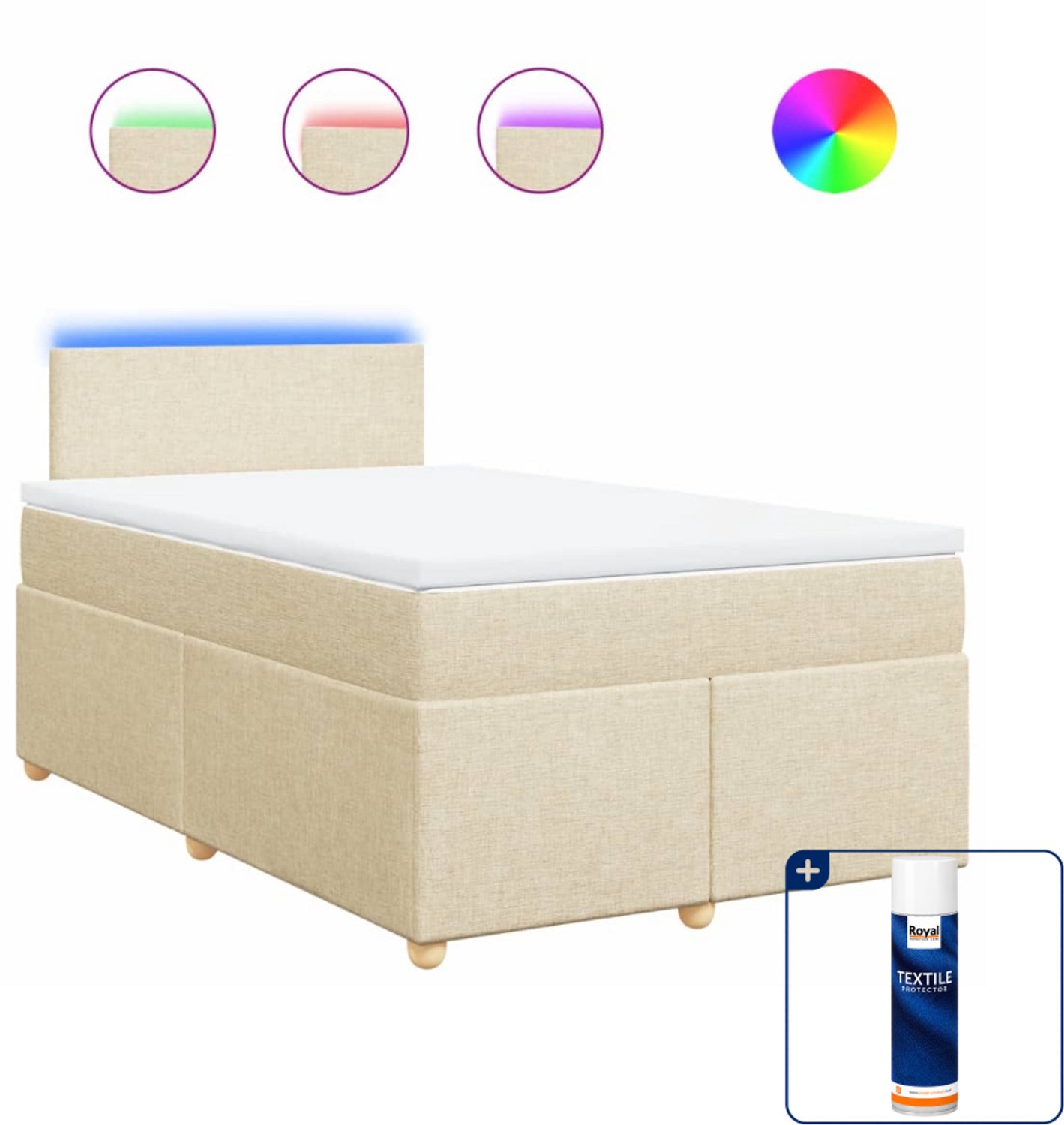 vidaXL boxspring met matras - 120 x 190 cm - stof - crème - Inclusief textielbeschermer 500 ml