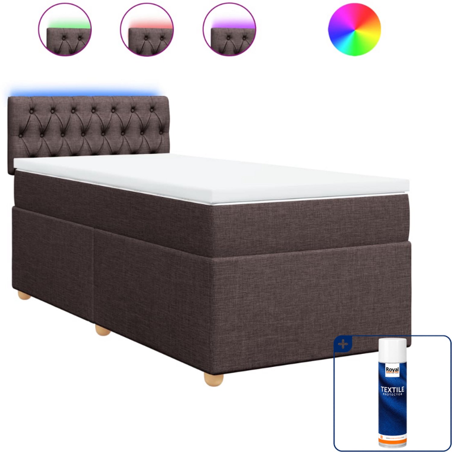 vidaXL boxspring met matras - 90 x 190 cm - stof - donkerbruin - Inclusief textielbeschermer 500 ml