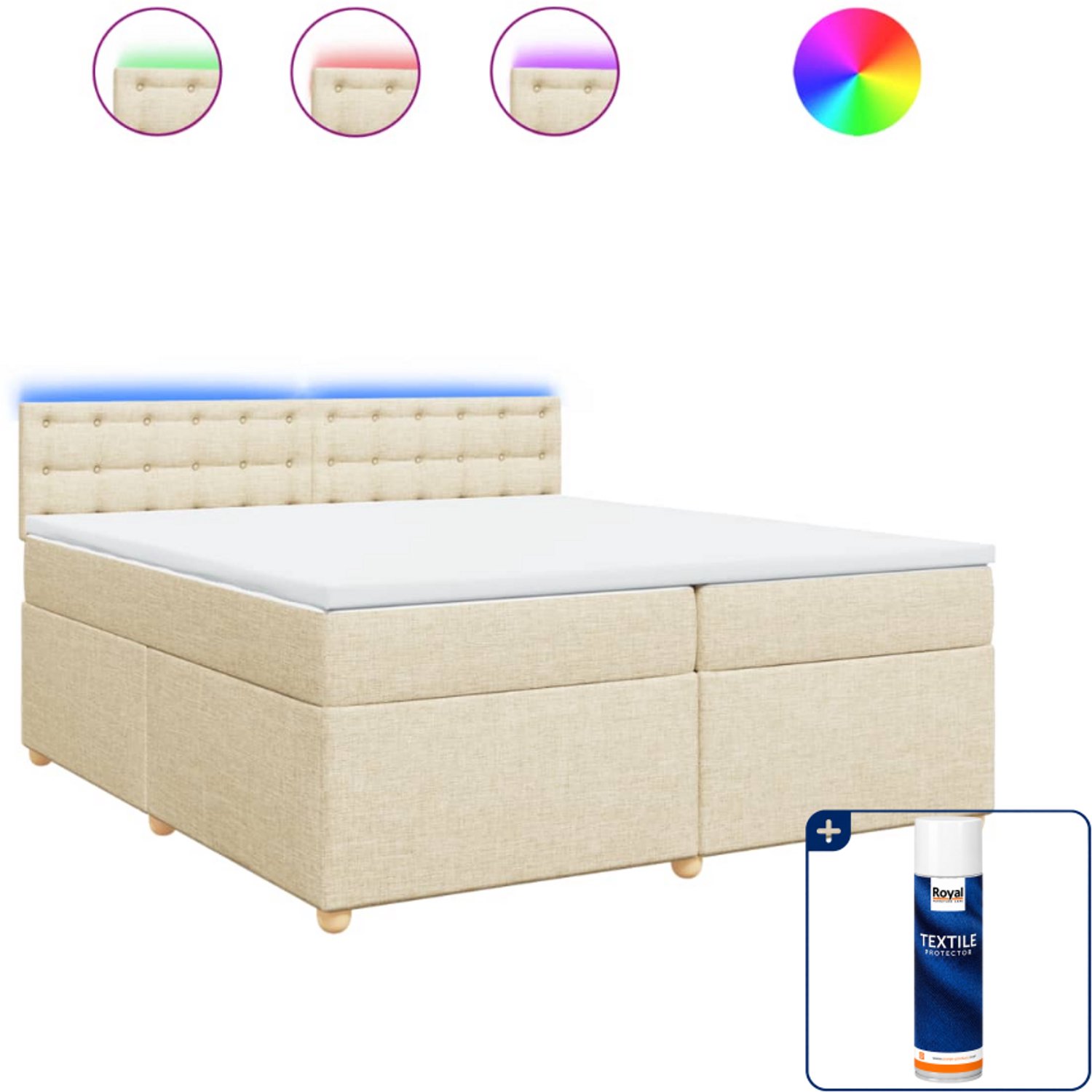 vidaXL boxspring met matras - Super kingsize - 200 x 200 cm - crème - Inclusief textielbeschermer 500 ml