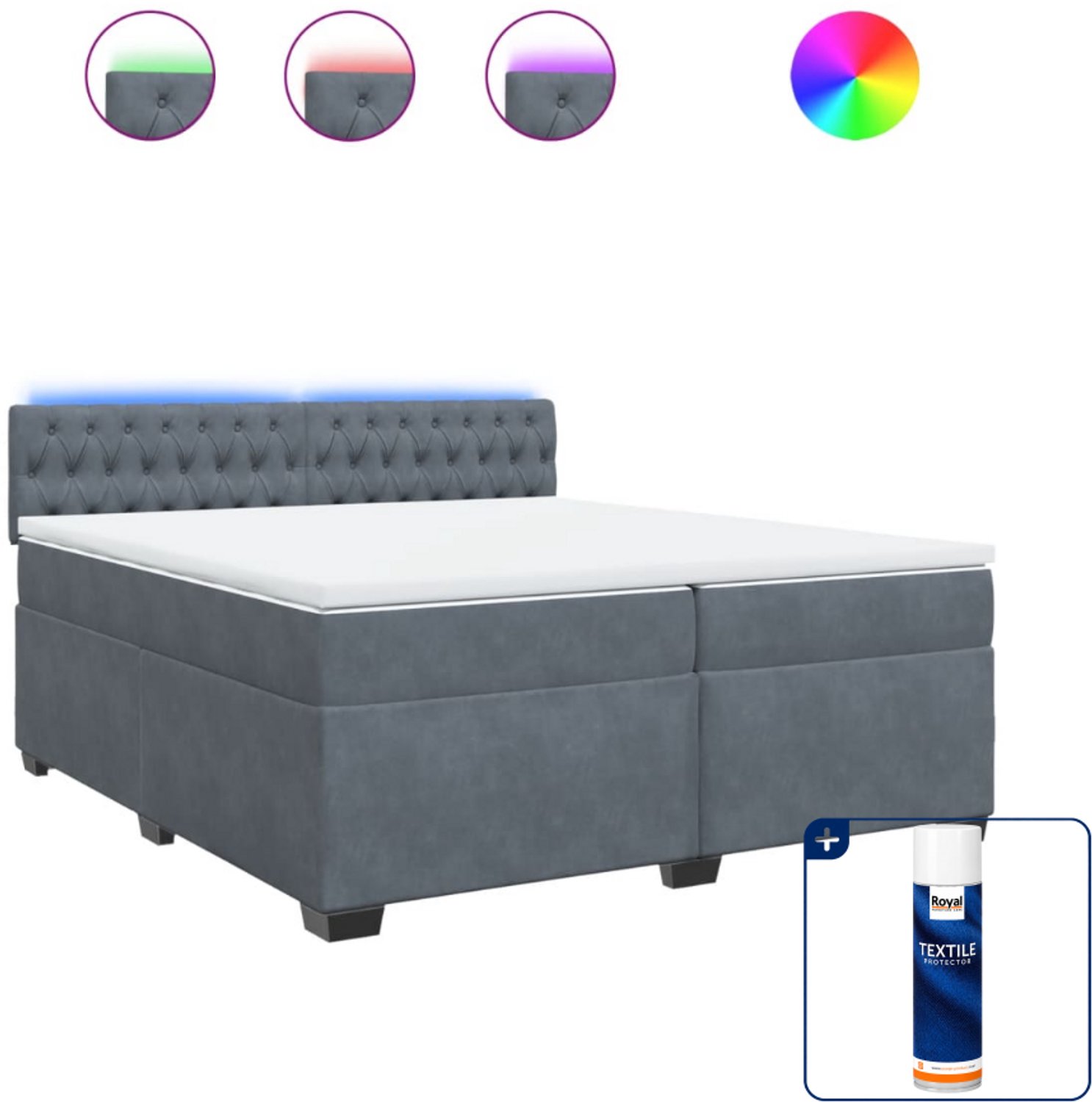 vidaXL Boxspring Super kingsize - 200 x 200 cm - fluweel - donkergrijs - Inclusief textielbeschermer 500 ml