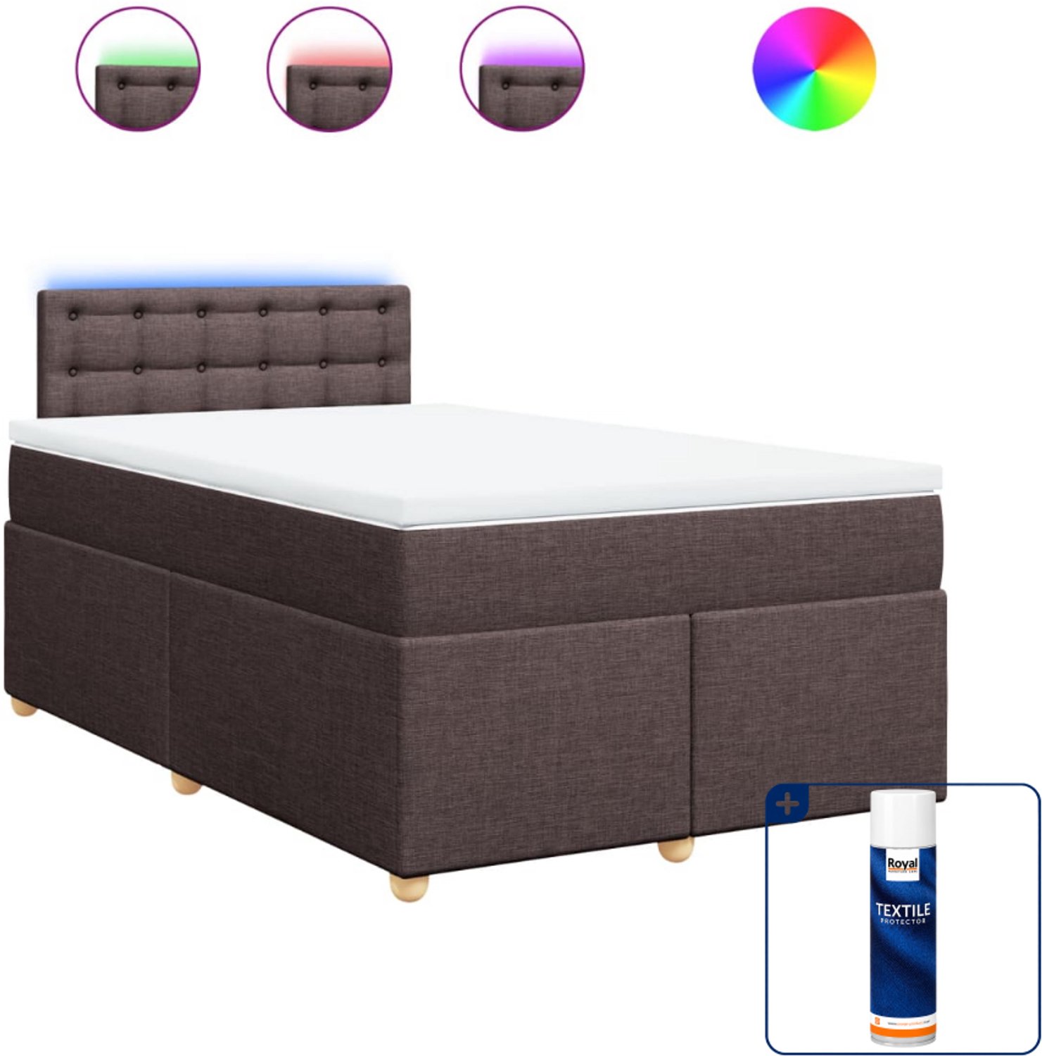 vidaXL boxspring met matras 120 x 190 cm - stof - donkerbruin - Inclusief textielbeschermer 500 ml