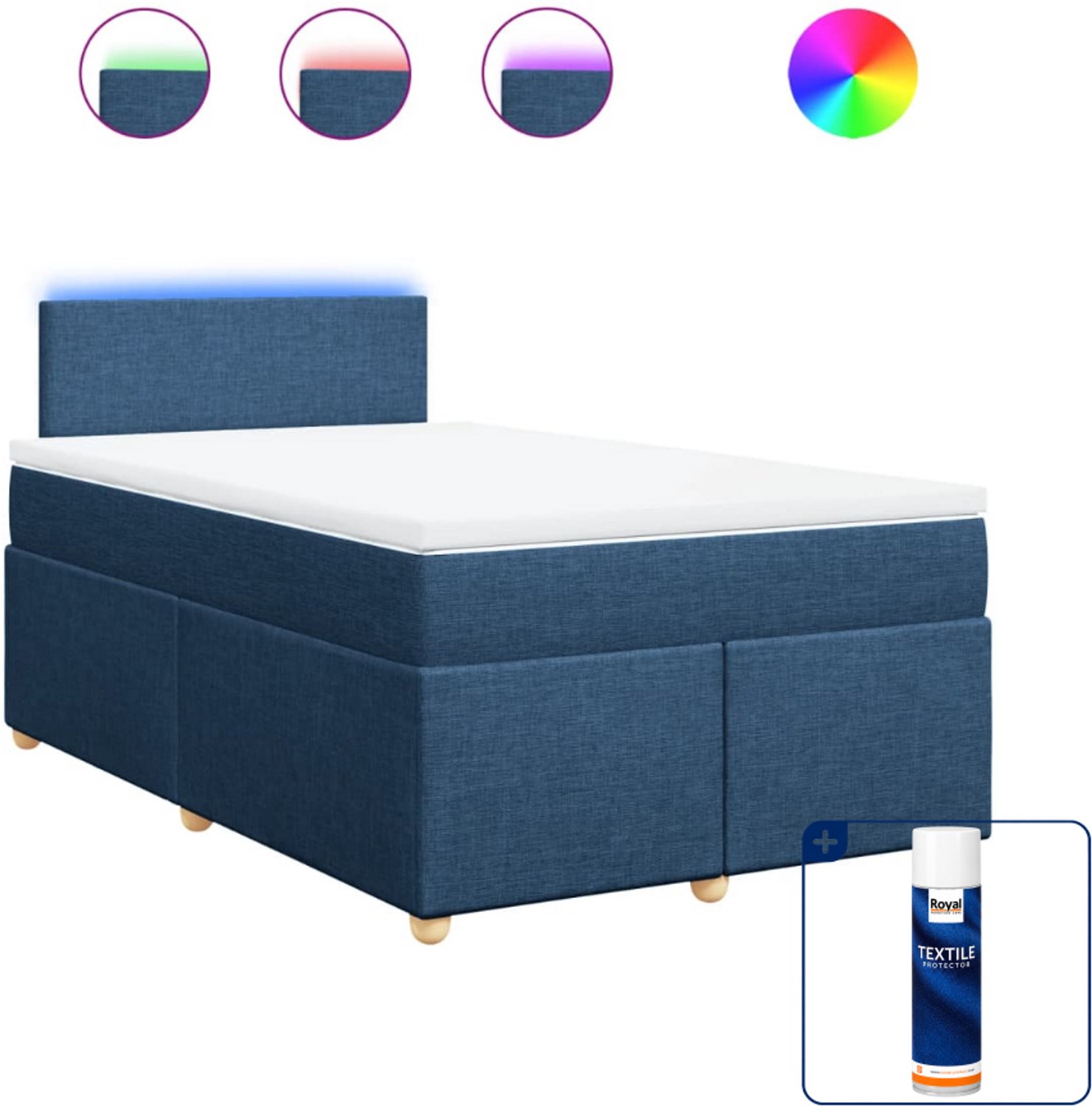 vidaXL boxspring met matras 120 x 200 cm - stof - blauw - Inclusief textielbeschermer 500 ml