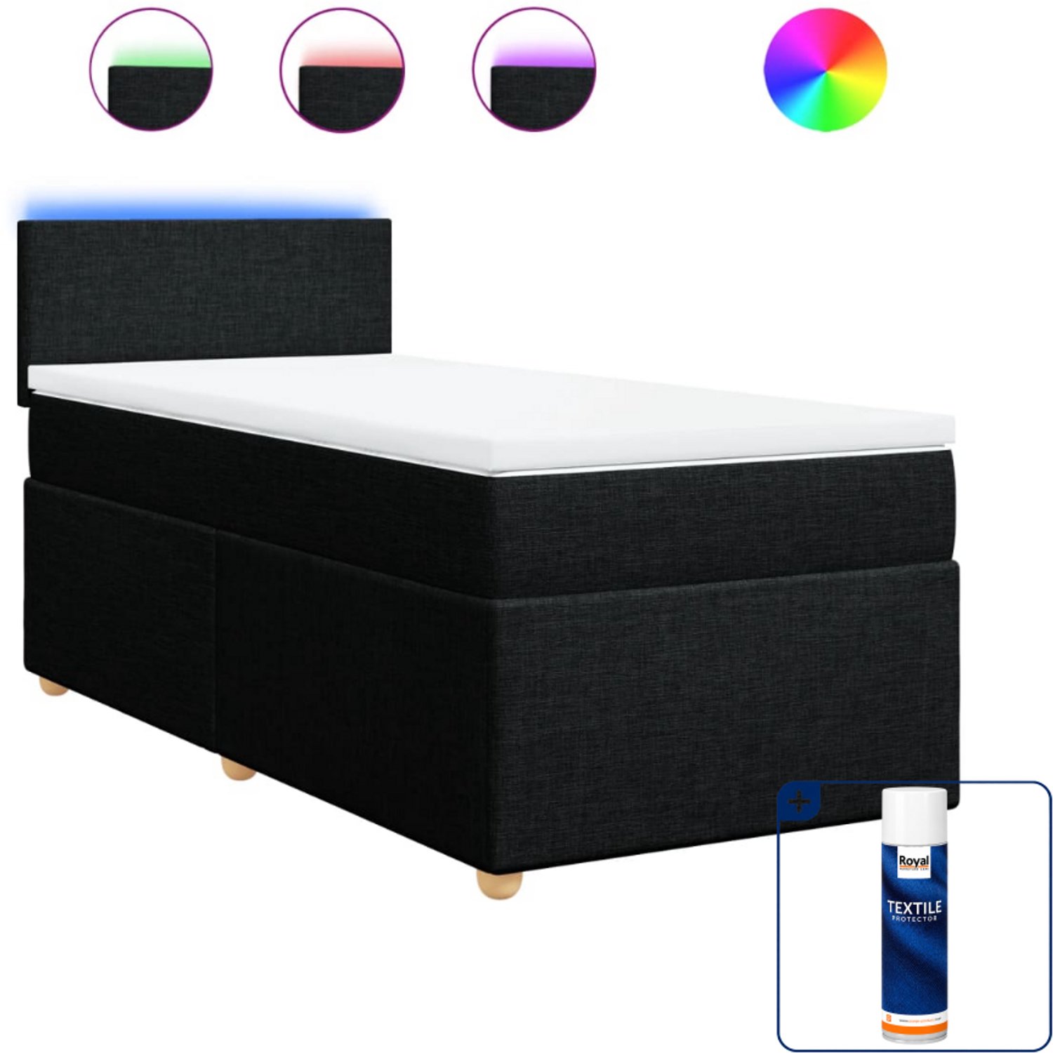 vidaXL boxspring met matras - 90 x 200 cm - stof - zwart - Inclusief textielbeschermer 500 ml