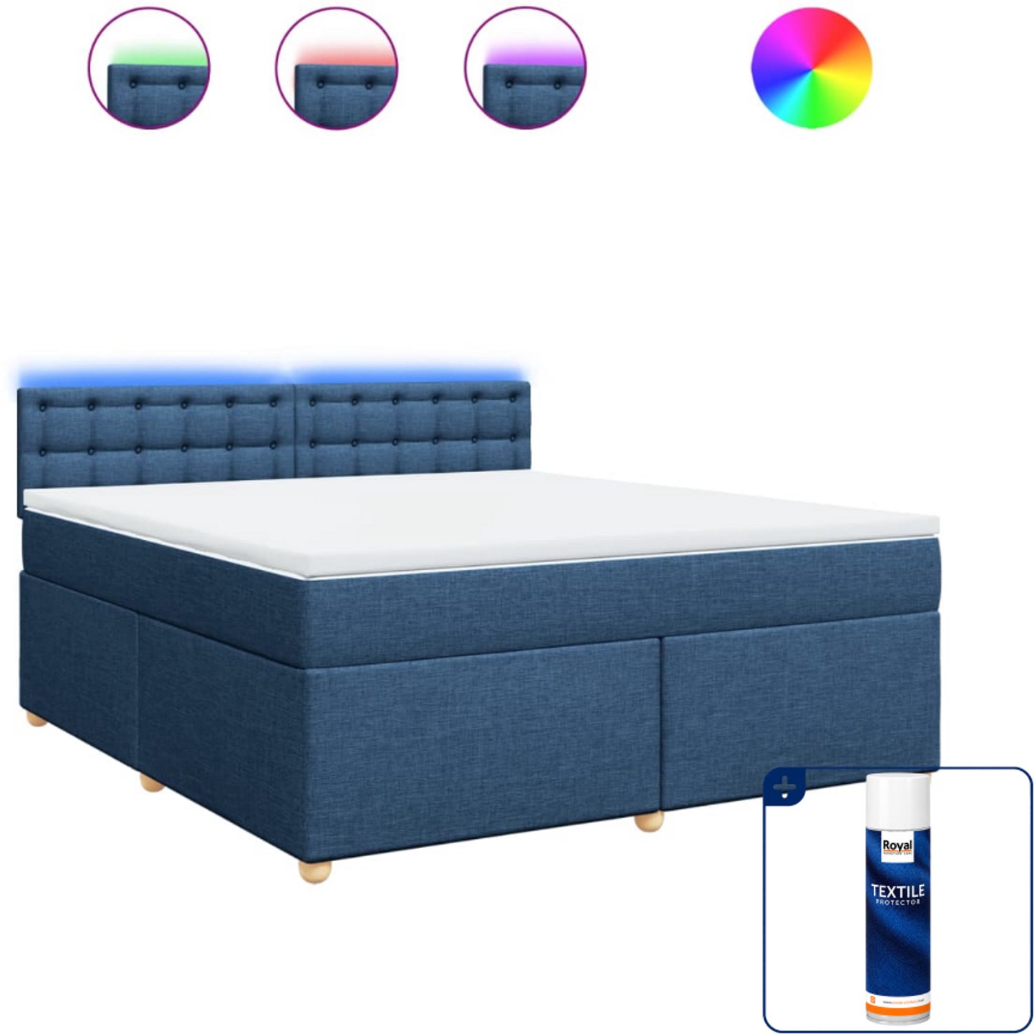 vidaXL Kingsize boxspring met matras - 180 x 200 cm - stof - blauw - Inclusief textielbeschermer 500 ml
