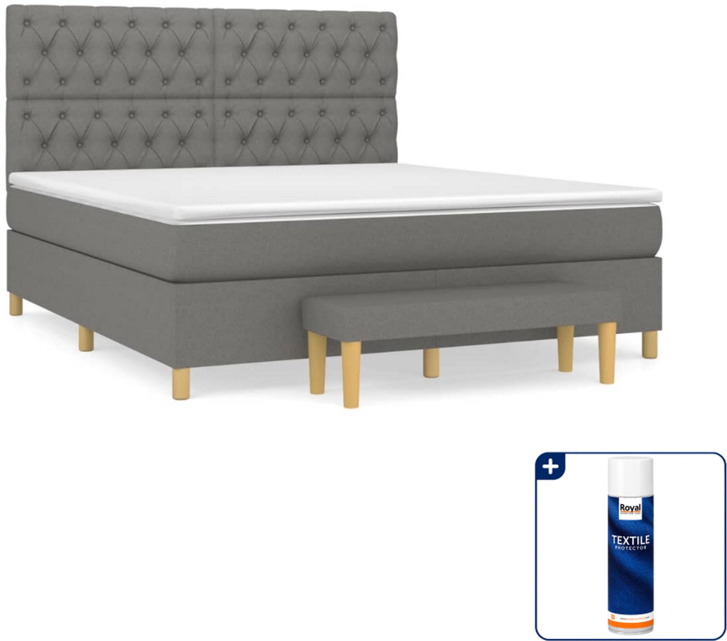 vidaXL boxspring met matras en bankje - Queensize - donkergrijs - Inclusief textielbeschermer 500 ml