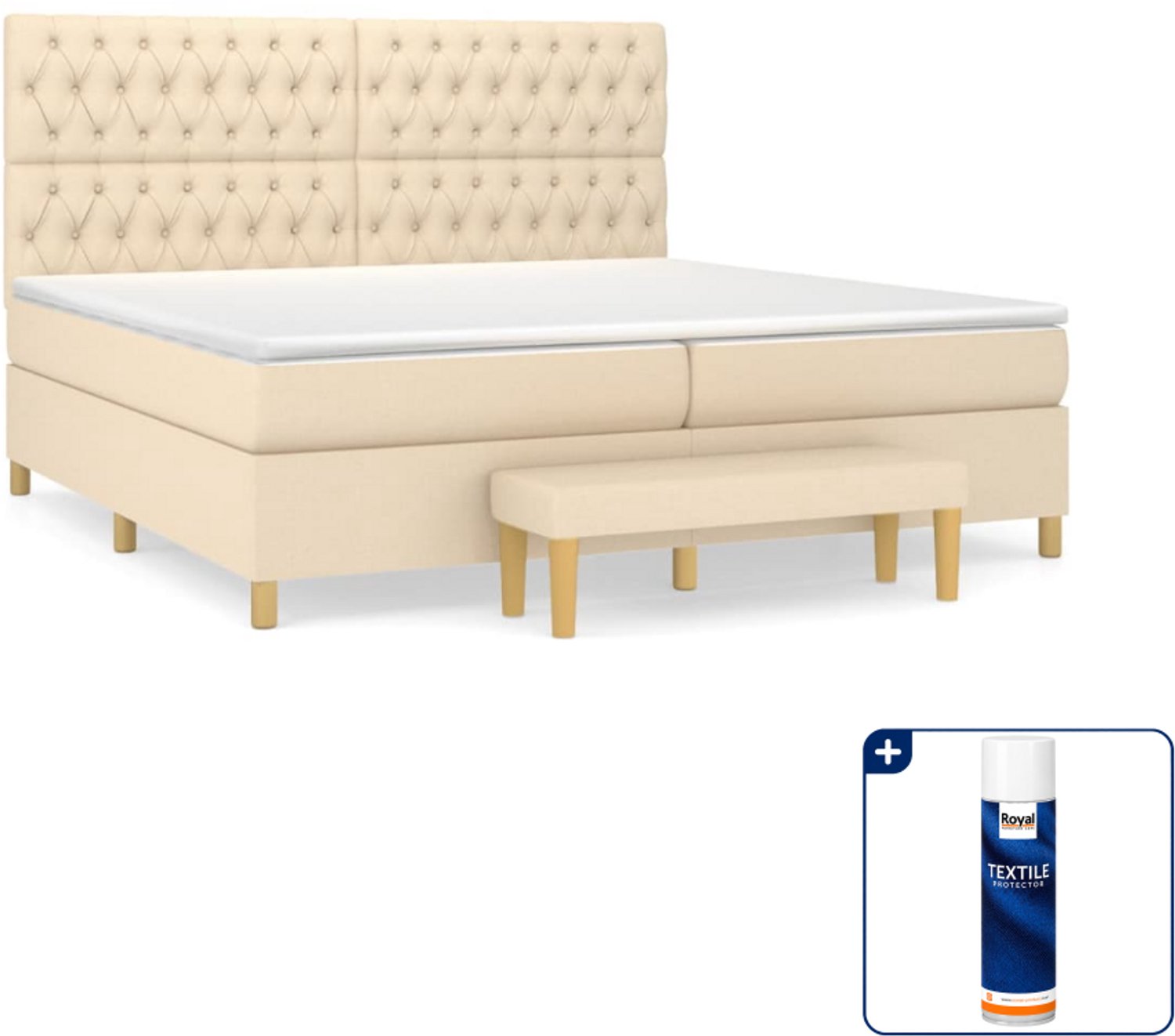 vidaXL Boxspring met matras en bank - Super kingsize - crème - Inclusief textielbeschermer 500 ml