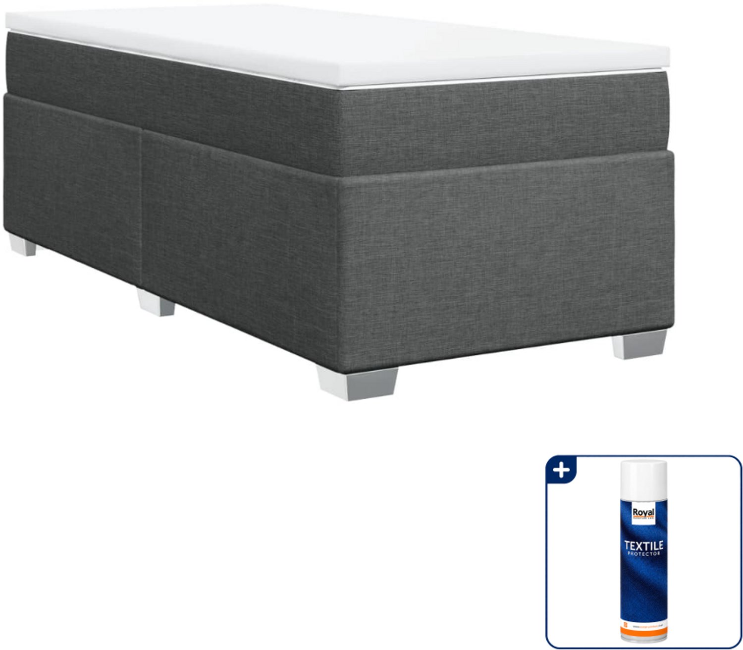 vidaXL boxspring met matras - 90 x 190 cm - stof - donkergrijs - Inclusief textielbeschermer 500 ml