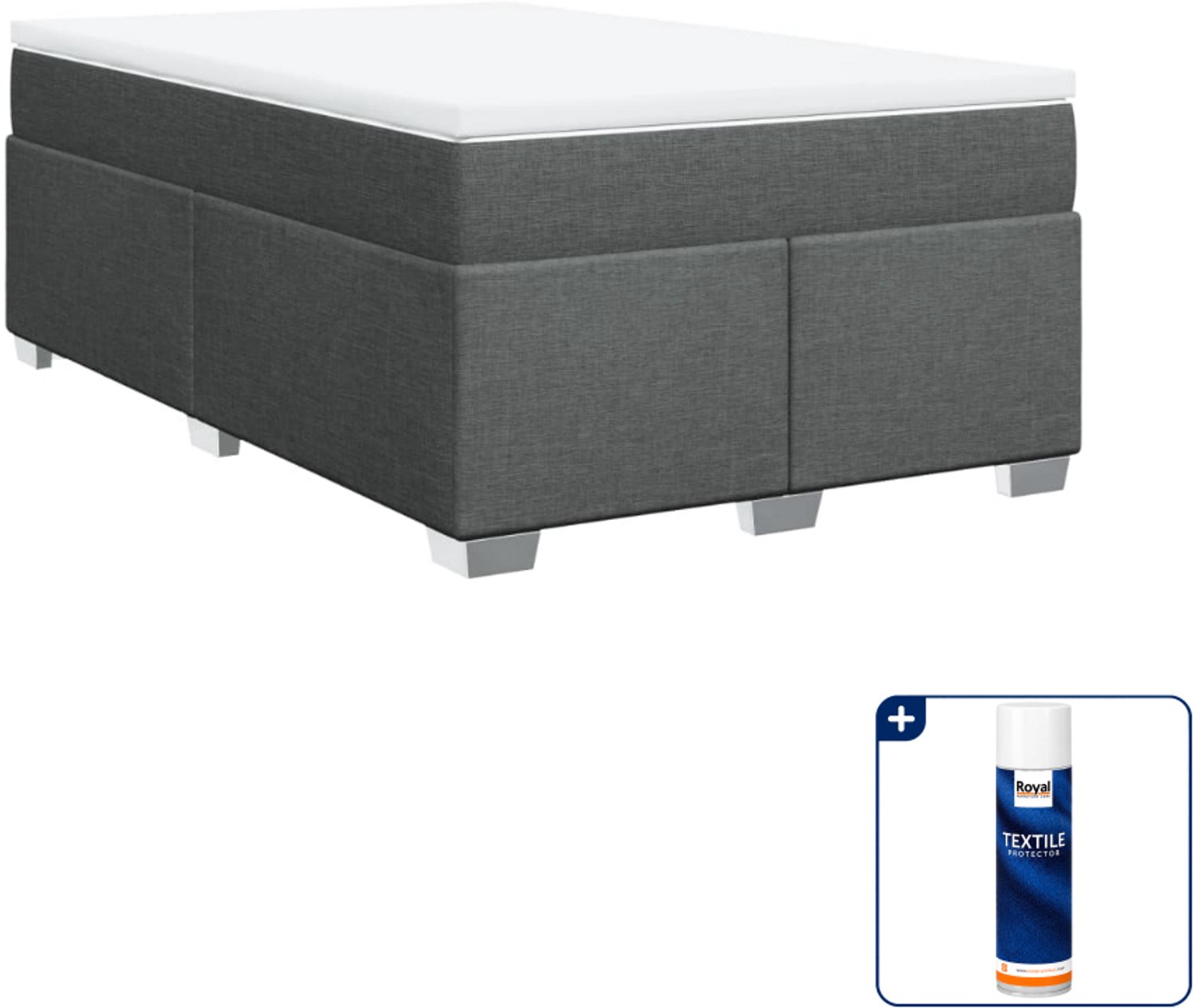 vidaXL boxspring met matras 120 x 190 cm - stof - donkergrijs - Inclusief textielbeschermer 500 ml