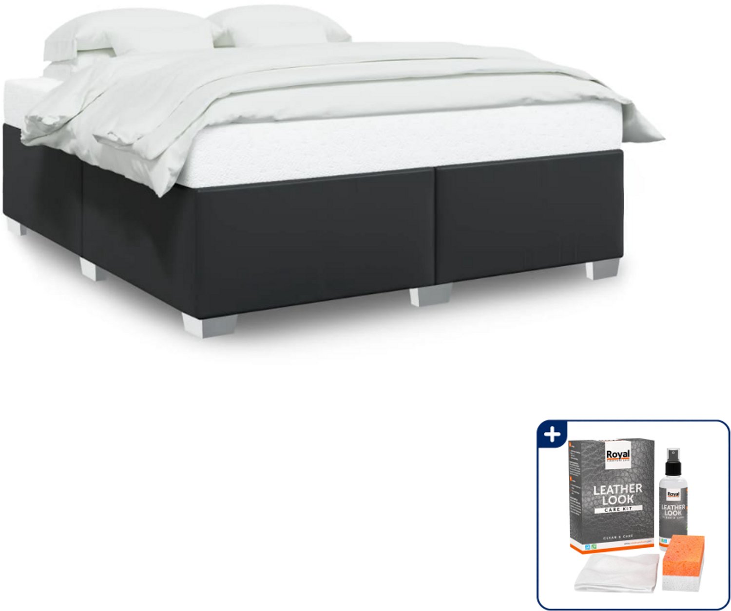 vidaXL bedframe - 200 x 200 cm - kunstleer - zwart - Inclusief onderhoudsset voor kunstleer 150 ml Grijs