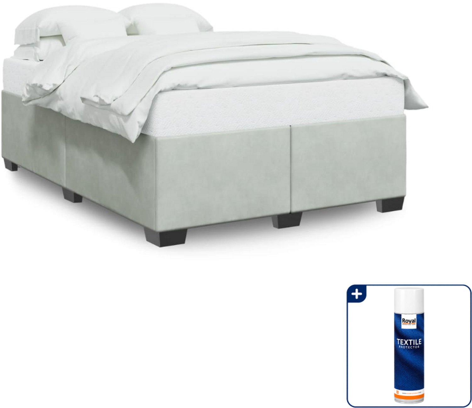 vidaXL Bedframe - 140 x 190 cm - fluweel - lichtgrijs - Inclusief textielbeschermer 500 ml Bruin