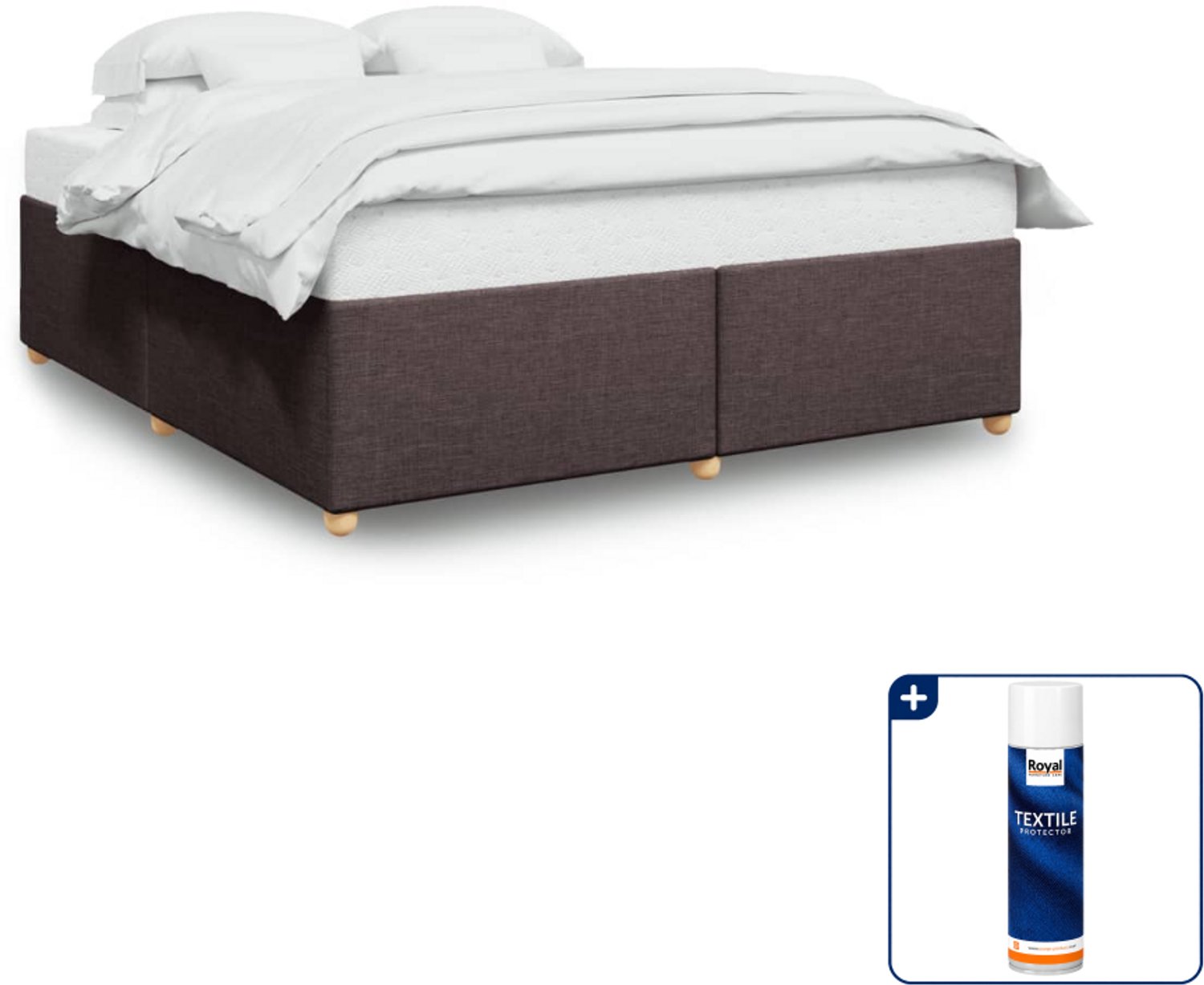 vidaXL Kingsize bedframe - 180 x 200 cm - stof - donkerbruin - Inclusief textielbeschermer 500 ml Grijs