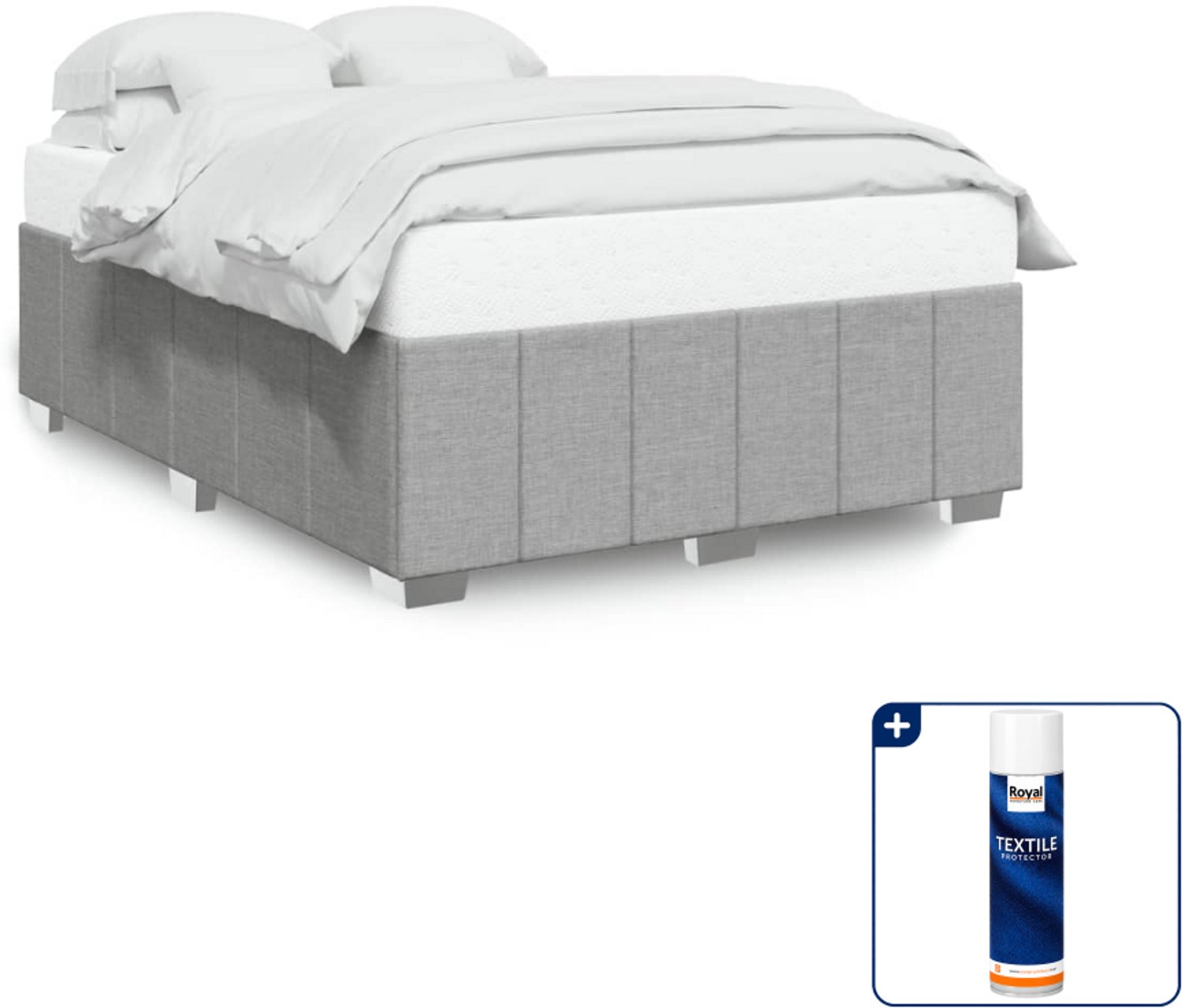 vidaXL bedframe 140 x 190 cm - stof - lichtgrijs - Inclusief textielbeschermer 500 ml