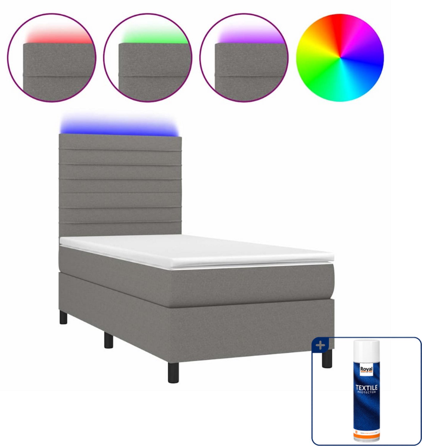 vidaXL boxspring met matras en led - 90 x 190 cm - donkergrijs - Inclusief textielbeschermer 500 ml