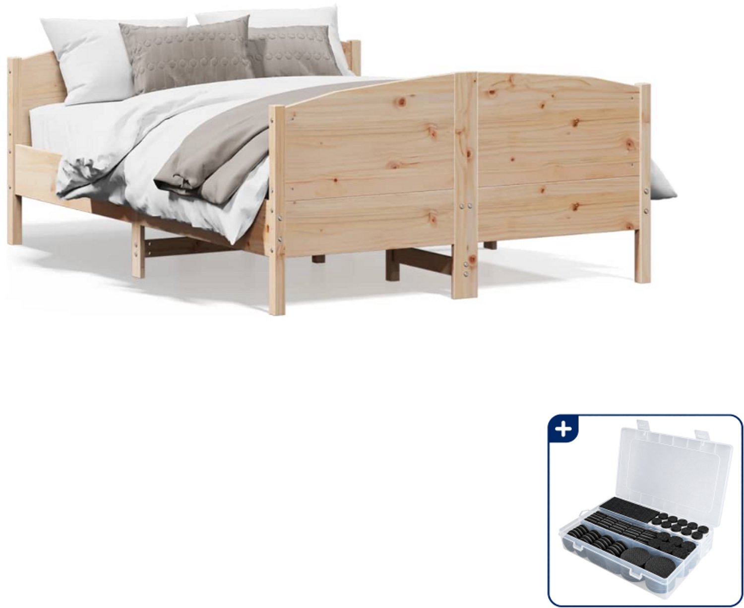 vidaXL Queensize bedframe - 160 x 200 cm - massief grenenhout - Inclusief antikrasvilt 177-delig Bruin