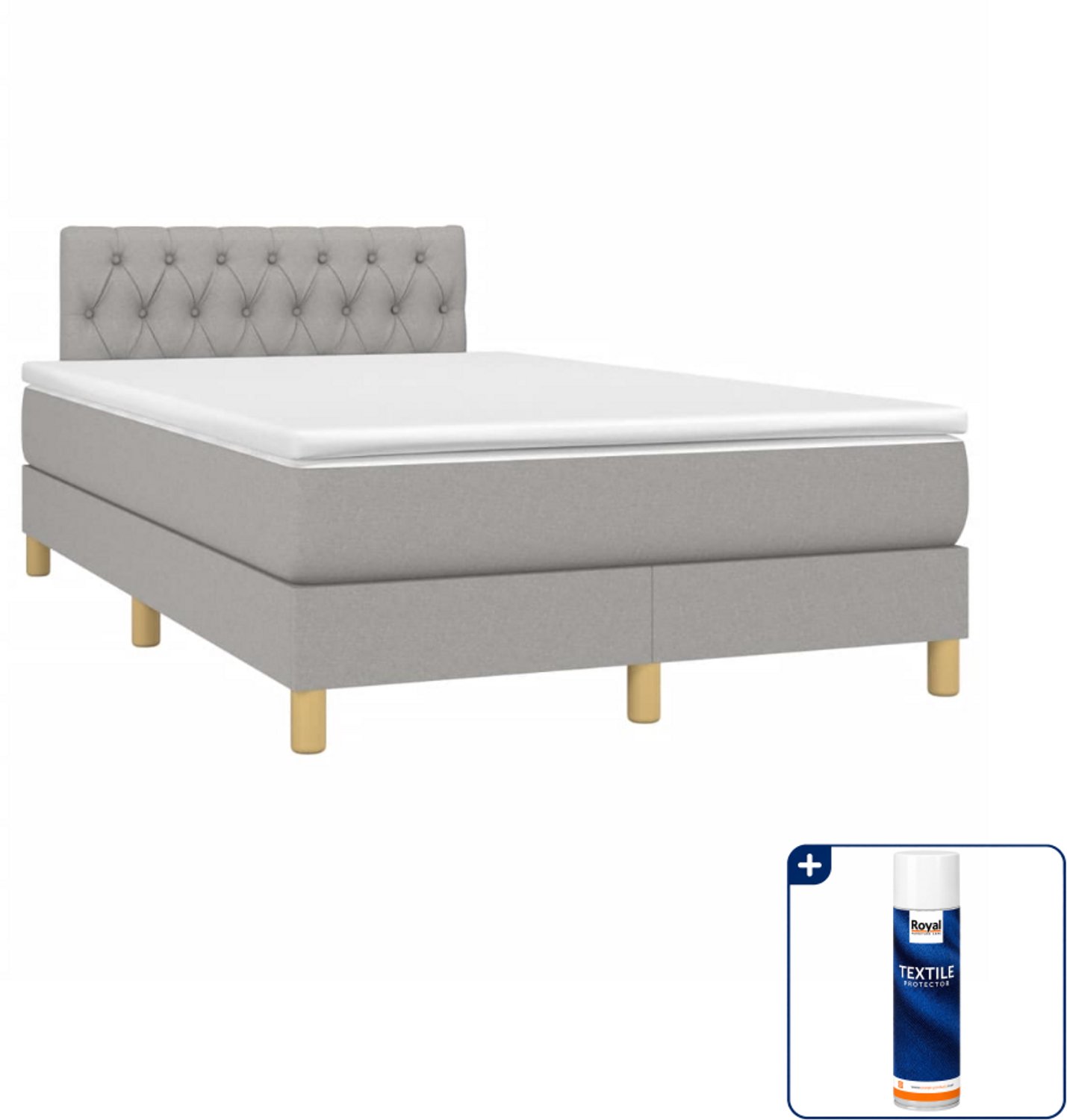 vidaXL boxspring met matras 120 x 190 cm - lichtgrijs - Inclusief textielbeschermer 500 ml