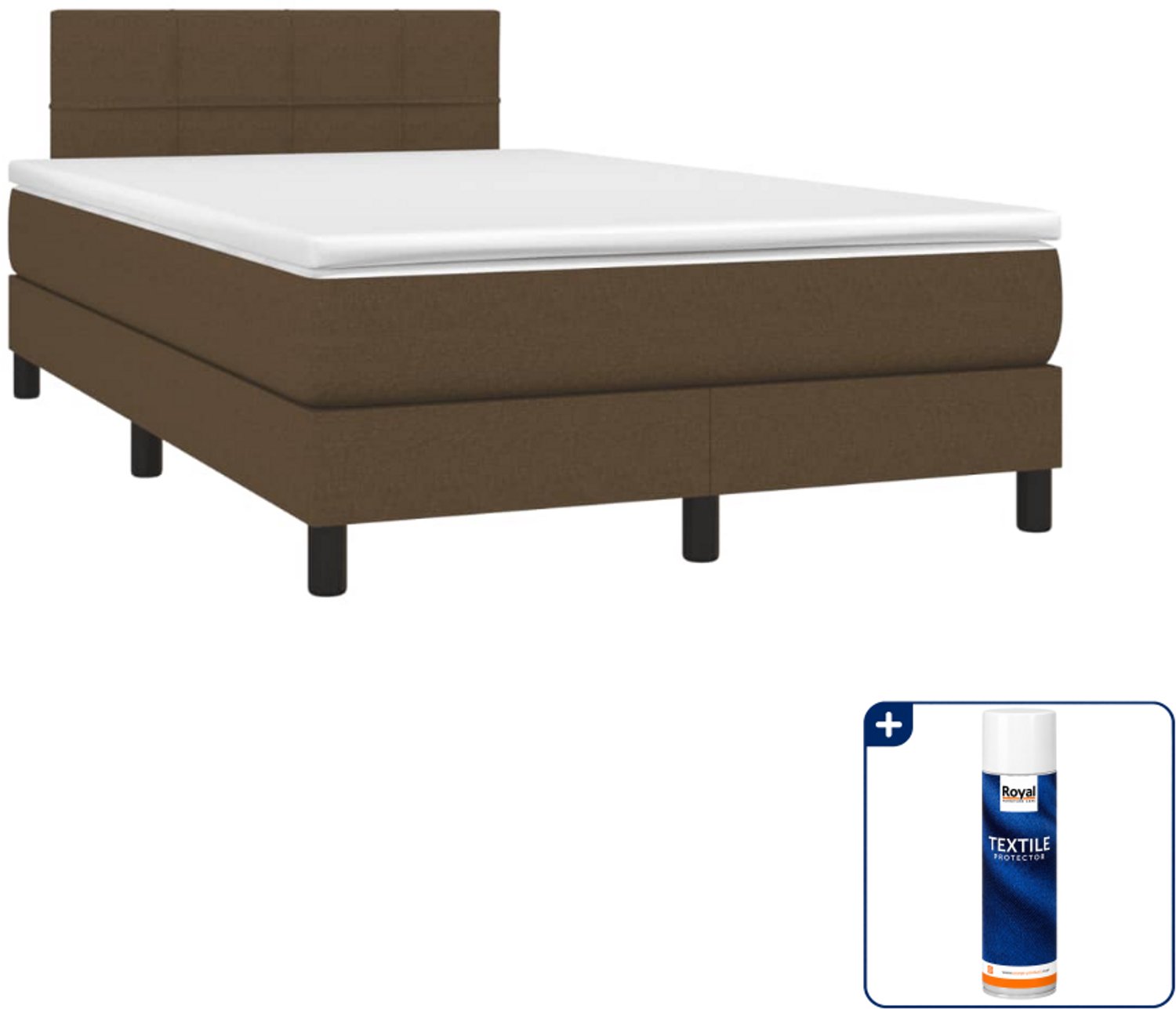 vidaXL boxspring met matras 120 x 190 cm - stof - donkerbruin - Inclusief textielbeschermer 500 ml