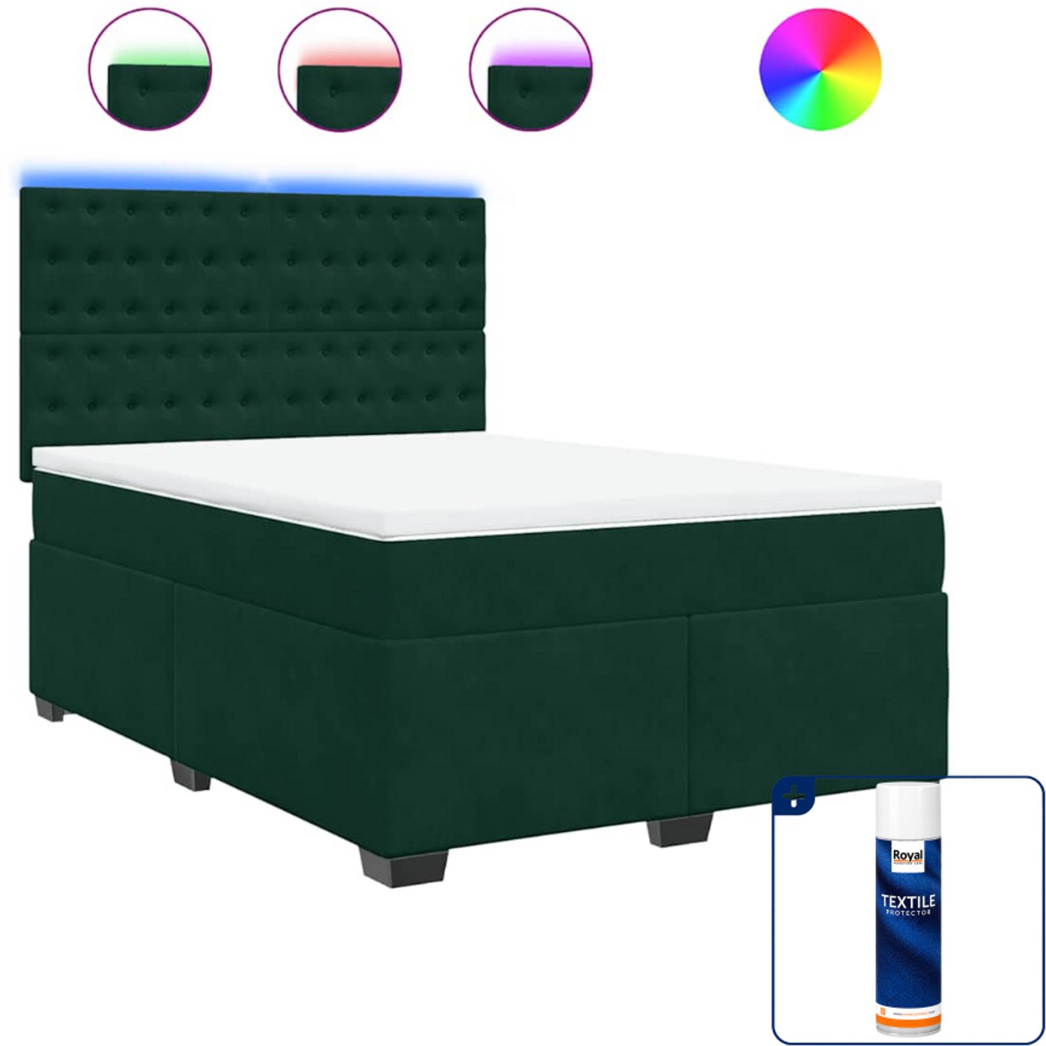 vidaXL boxspring met matras - Small double - 140 x 200 cm - donkergroen - Inclusief textielbeschermer 500 ml