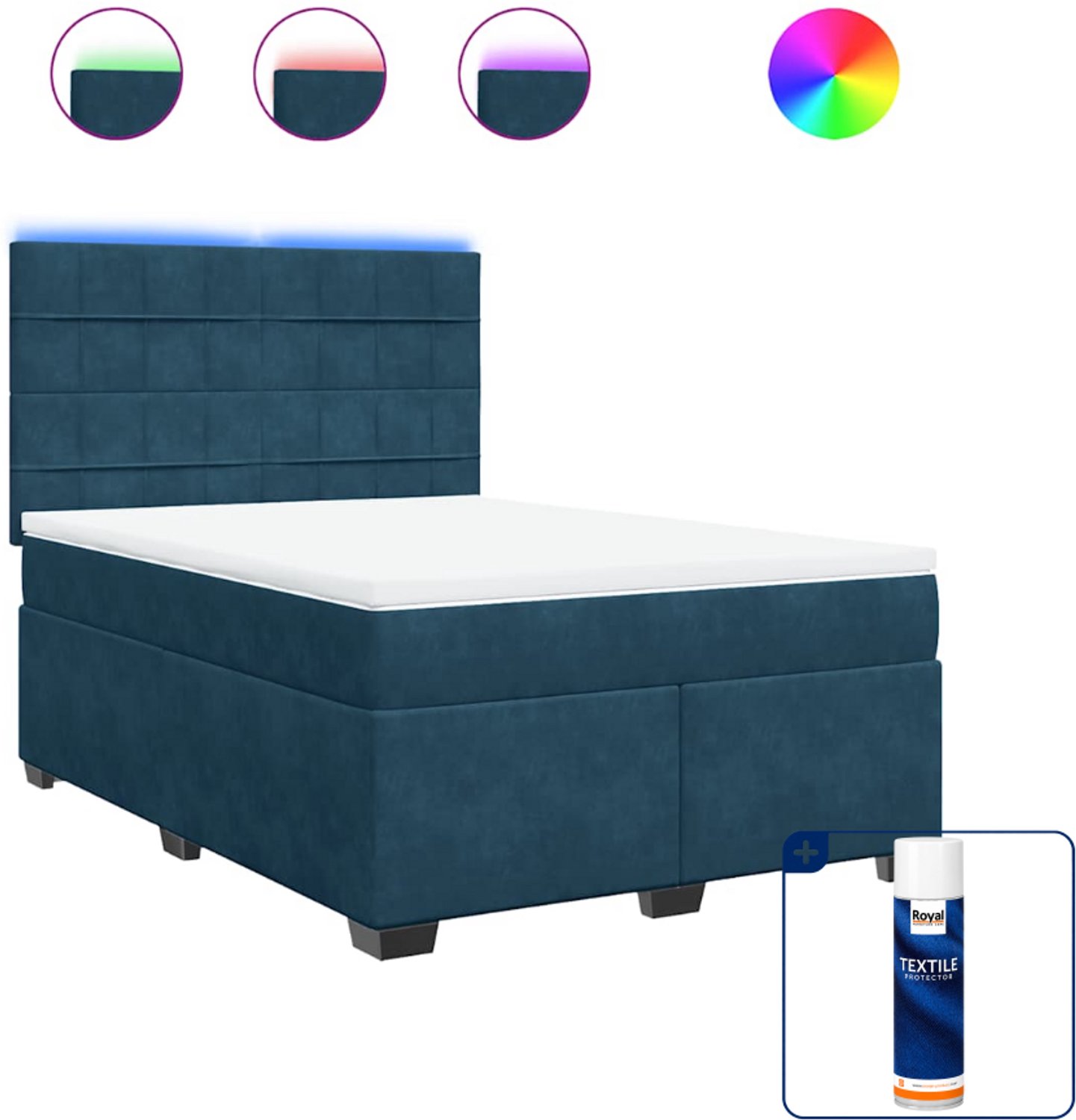 vidaXL boxspring met matras - 140 x 190 cm - fluweel - blauw - Inclusief textielbeschermer 500 ml