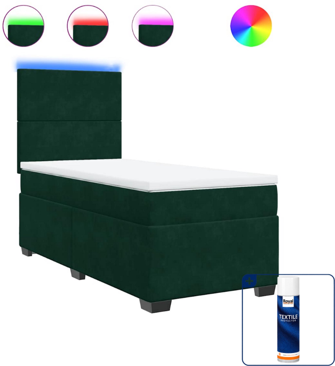 vidaXL boxspring met matras - 80 x 200 cm - fluweel - donkergroen - Inclusief textielbeschermer 500 ml
