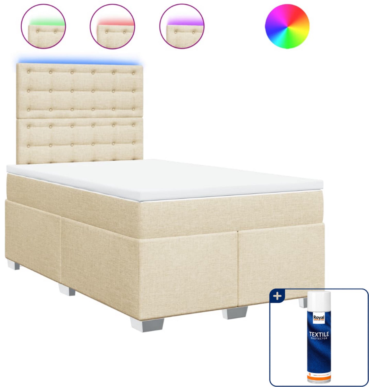 vidaXL boxspring met matras 120 x 200 cm - stof - crèmekleurig - Inclusief textielbeschermer 500 ml