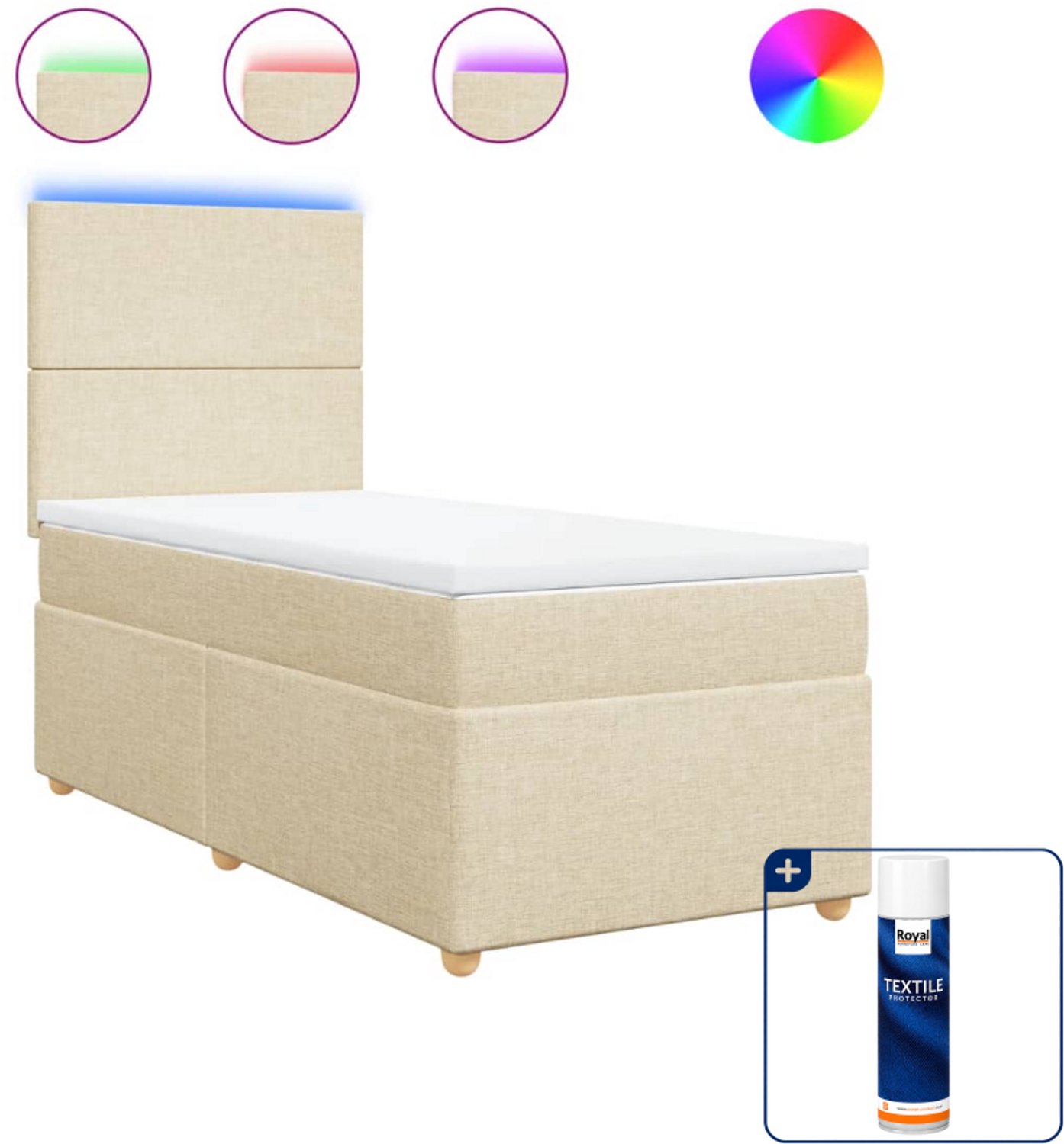 vidaXL Boxspring - 90 x 200 cm - met matras en LED - crèmekleurig - Inclusief textielbeschermer 500 ml