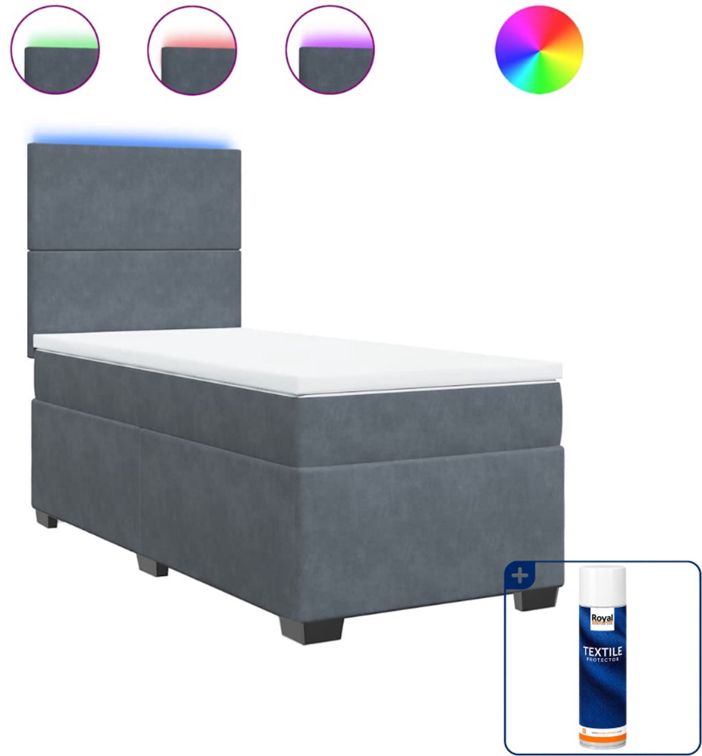 vidaXL boxspring met matras 90 x 190 cm - fluweel - donkergrijs - Inclusief textielbeschermer 500 ml