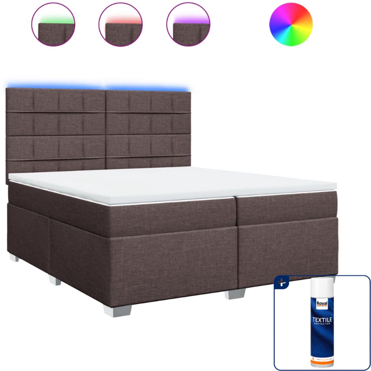 vidaXL boxspring met matras - super kingsize - 200 x 200 cm - donkerbruin - Inclusief textielbeschermer 500 ml