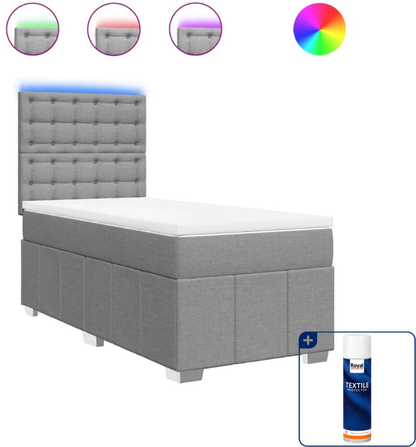 vidaXL boxspring met matras - 100 x 200 cm - stof - lichtgrijs - Inclusief textielbeschermer 500 ml