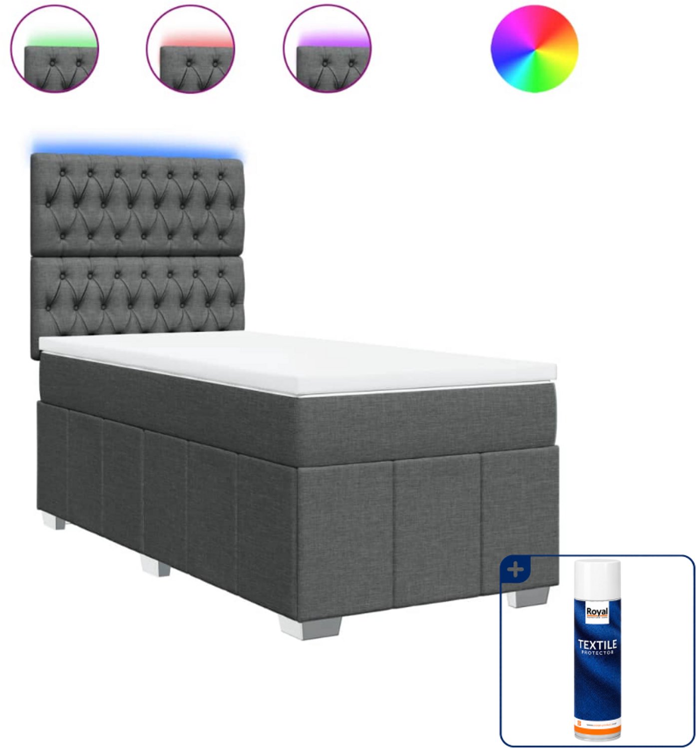 vidaXL boxspring met matras - 90 x 190 cm - stof - donkergrijs - Inclusief textielbeschermer 500 ml