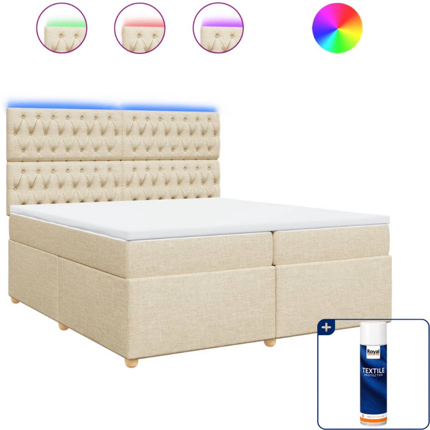 vidaXL Super kingsize boxspring met matras - 200 x 200 cm - crème - Inclusief textielbeschermer 500 ml