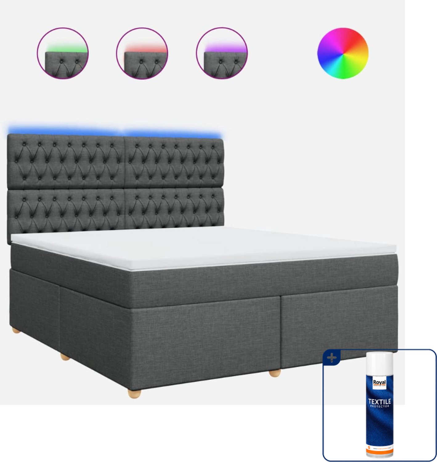 vidaXL Boxspring Kingsize - 180 x 200 cm - donkergrijs - Inclusief textielbeschermer 500 ml