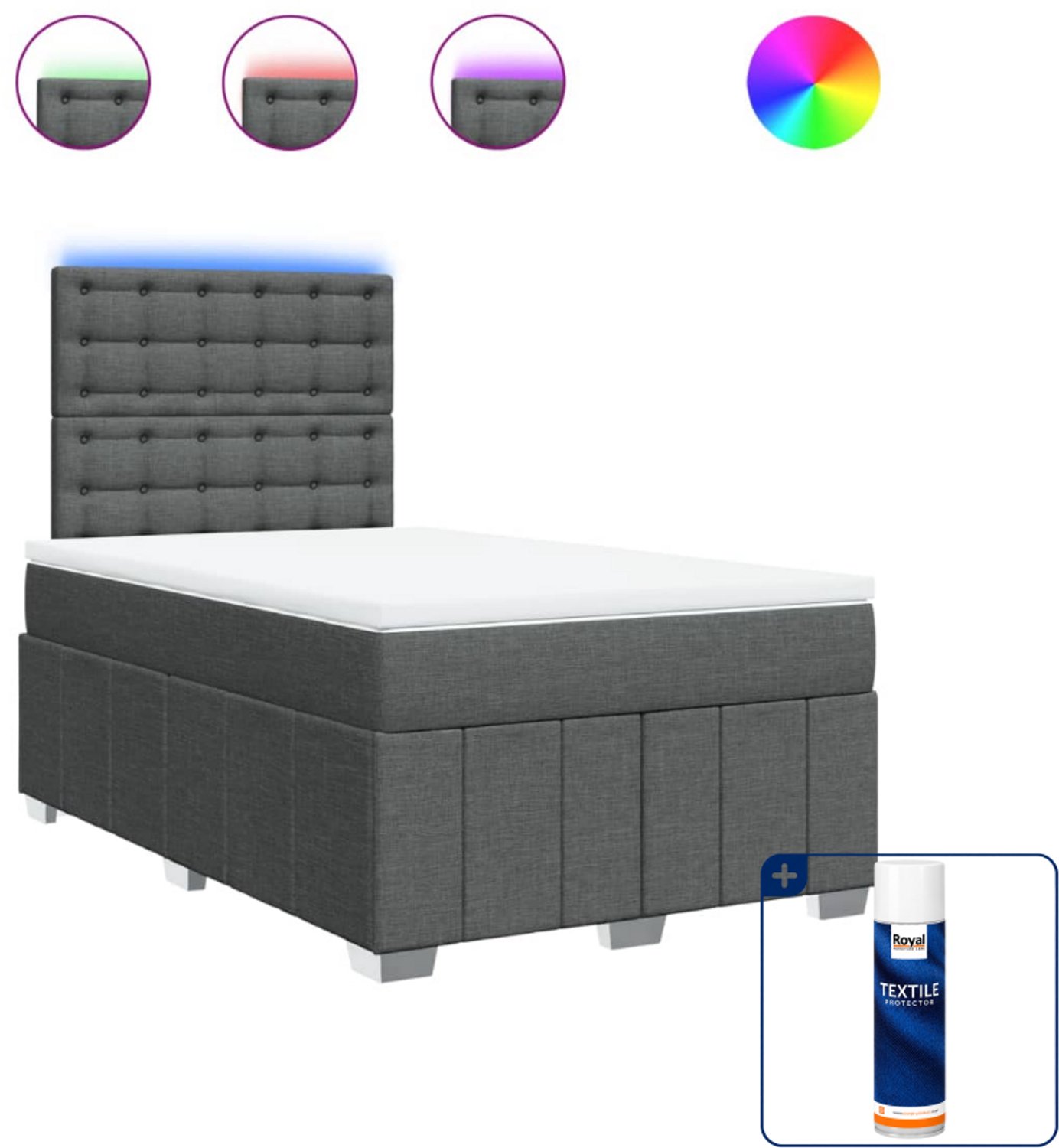 vidaXL boxspring met matras - 120 x 190 cm - stof - donkergrijs - Inclusief textielbeschermer 500 ml