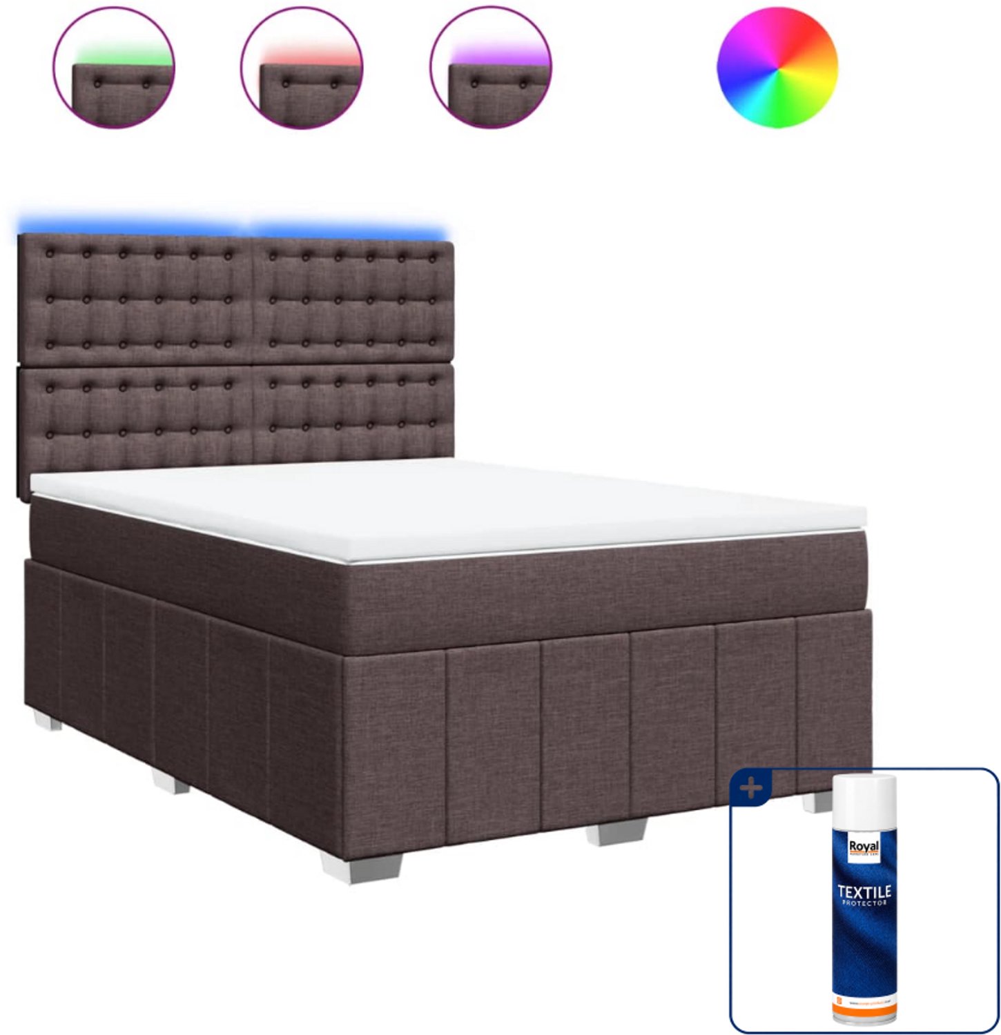 vidaXL Small double boxspring met matras - 140 x 200 cm - donkerbruin - Inclusief textielbeschermer 500 ml